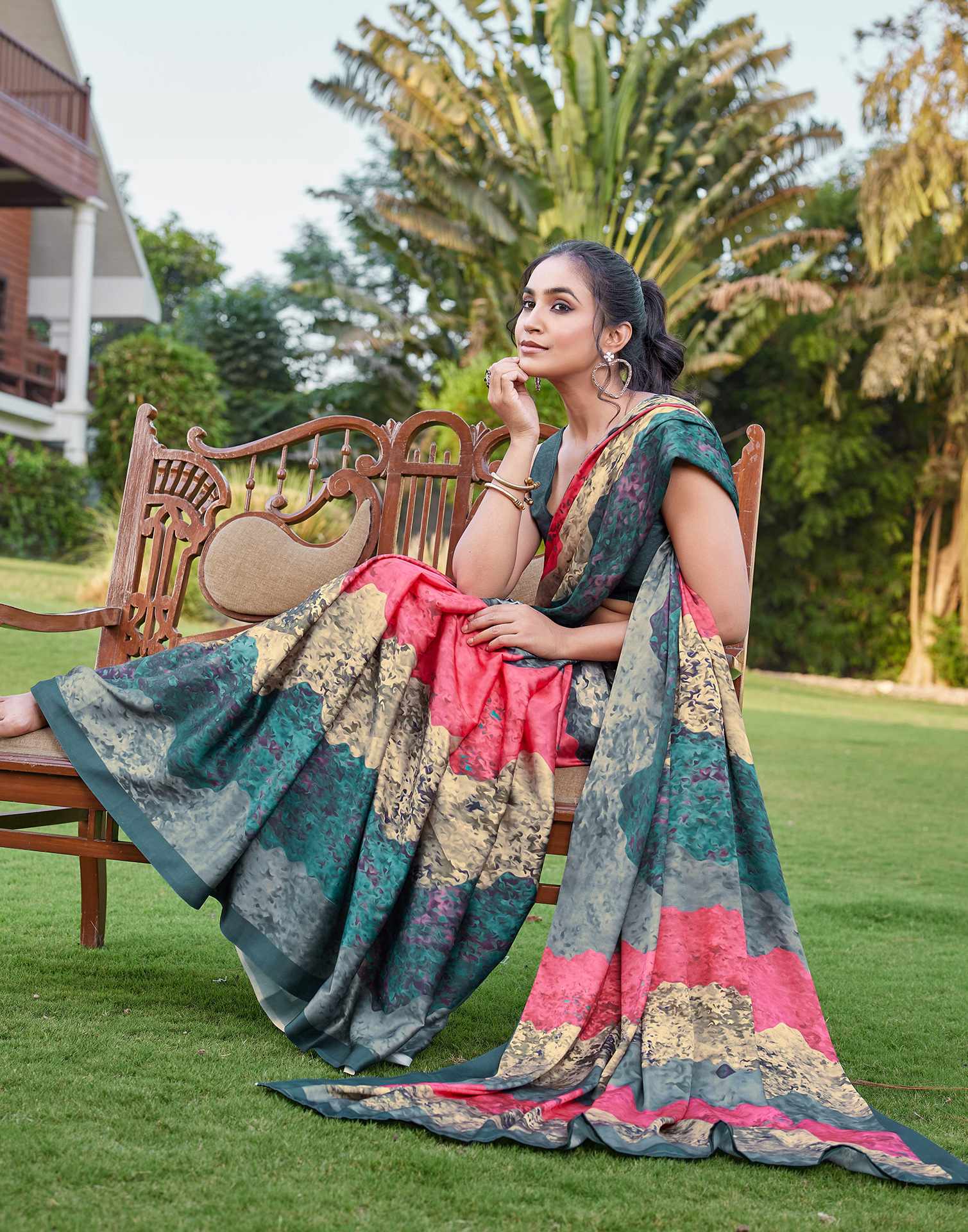 Multicoloured Satin Printed Saree