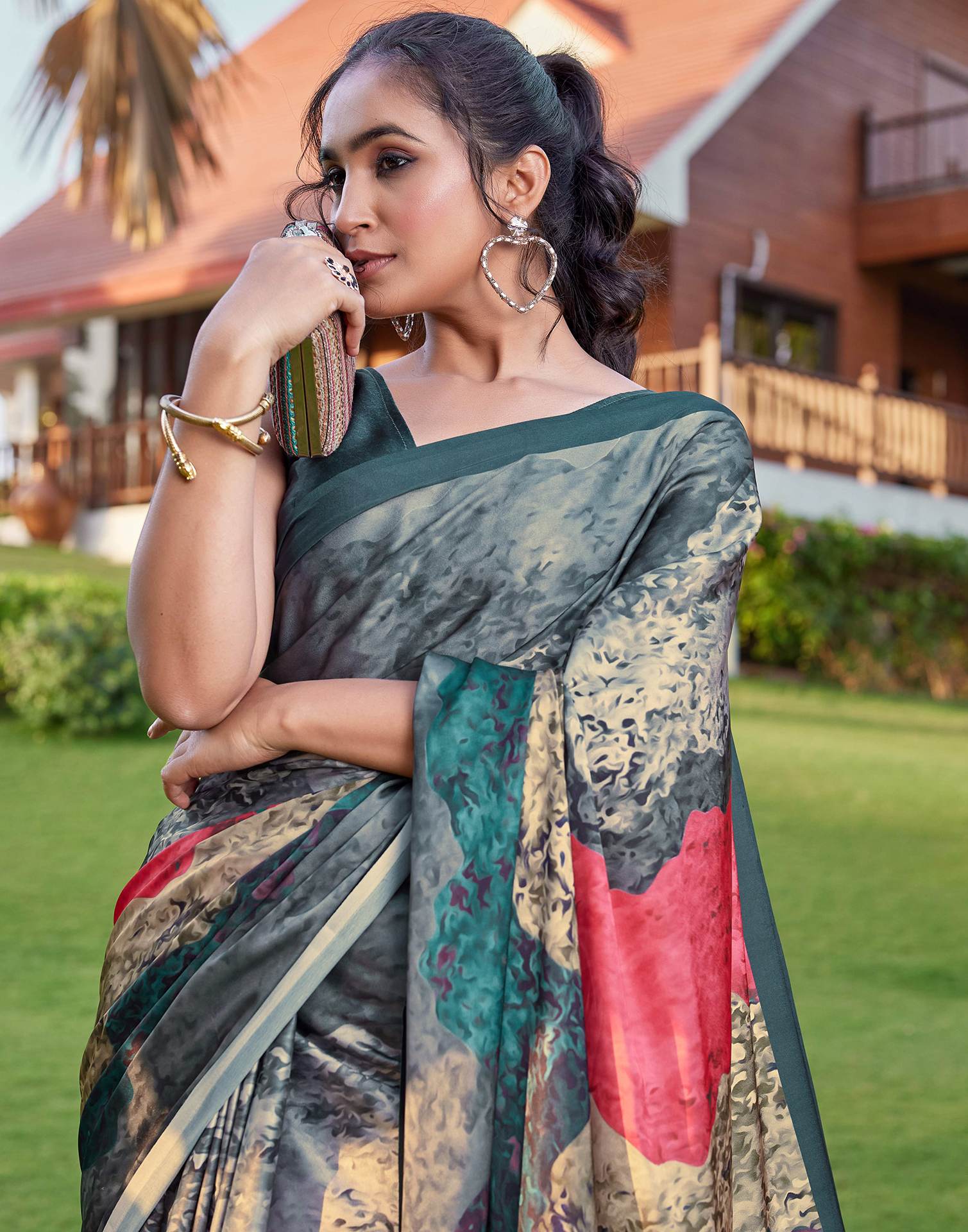 Multicoloured Satin Printed Saree