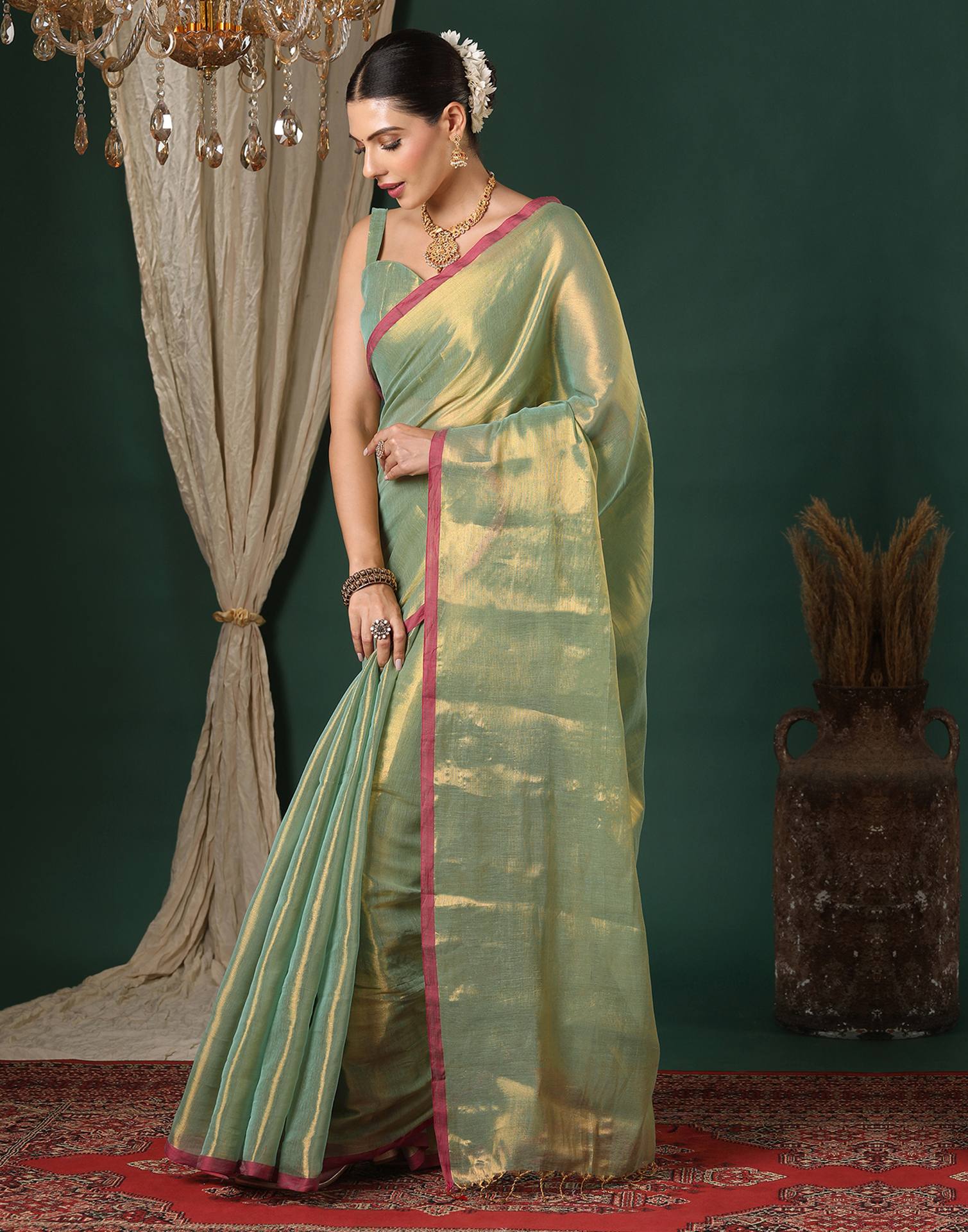 Mint Green Tissue Silk Top Dyed Kanjivaram Saree