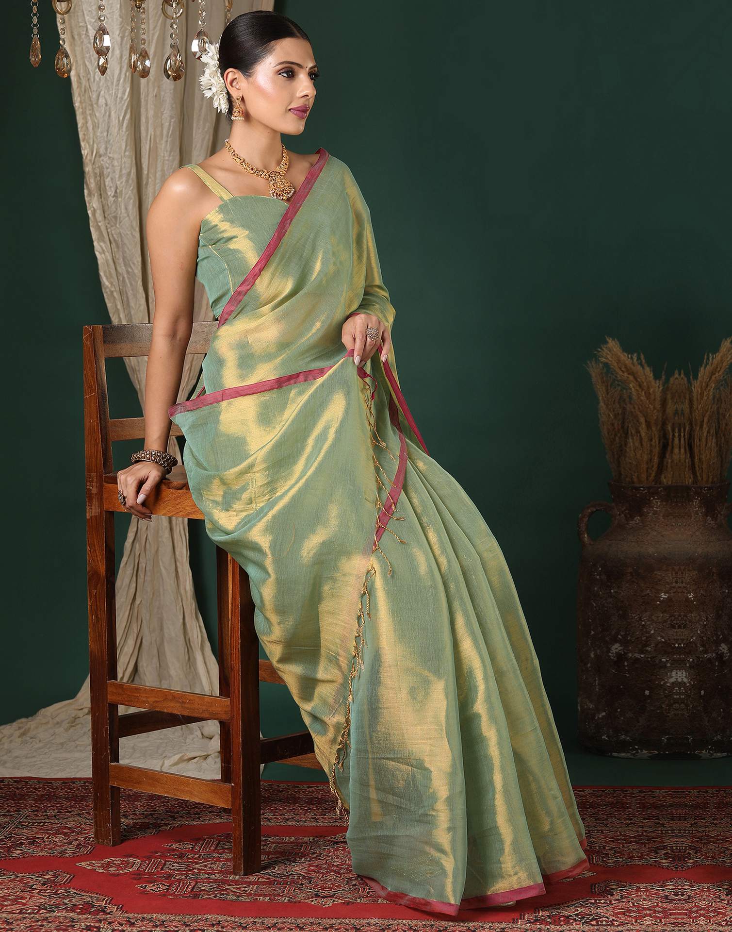 Mint Green Tissue Silk Top Dyed Kanjivaram Saree