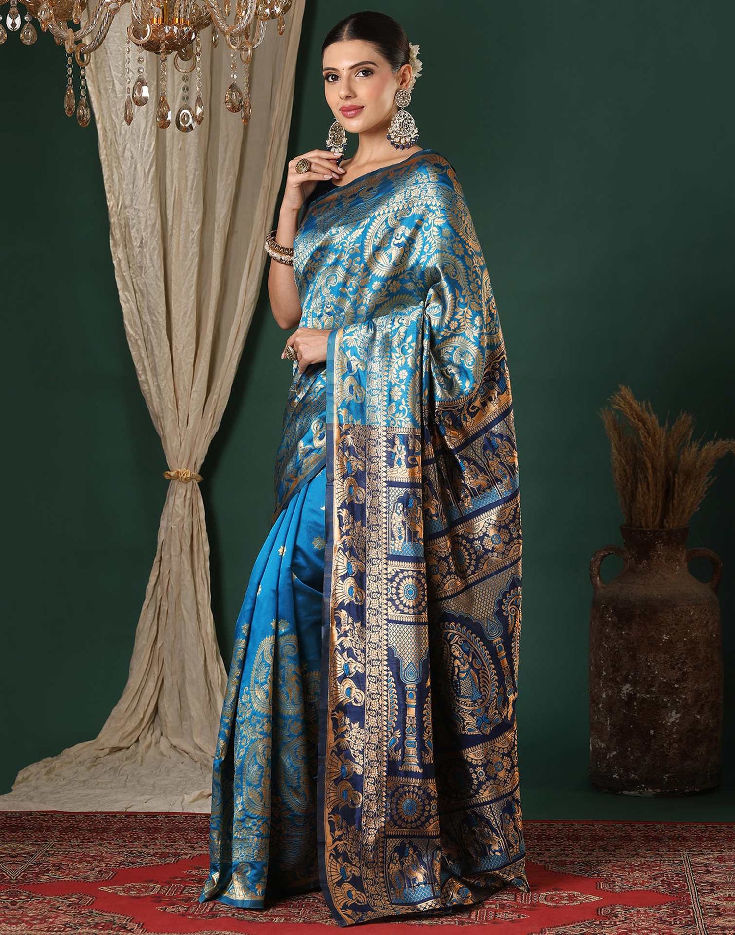 Blue Silk Woven Banarasi Saree