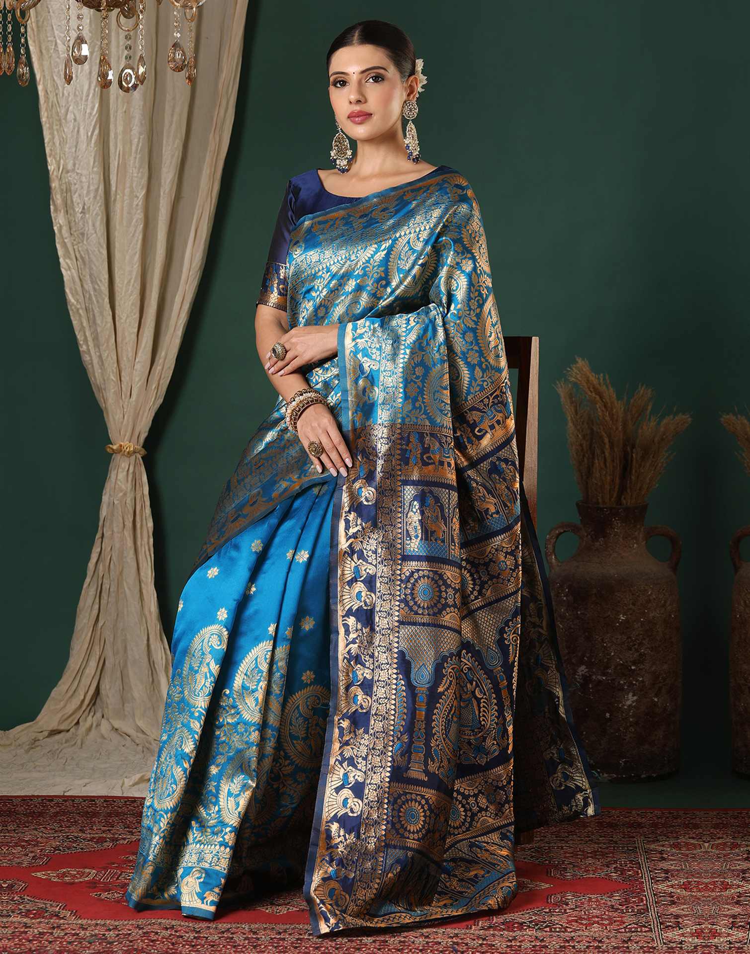 Blue Silk Woven Banarasi Saree