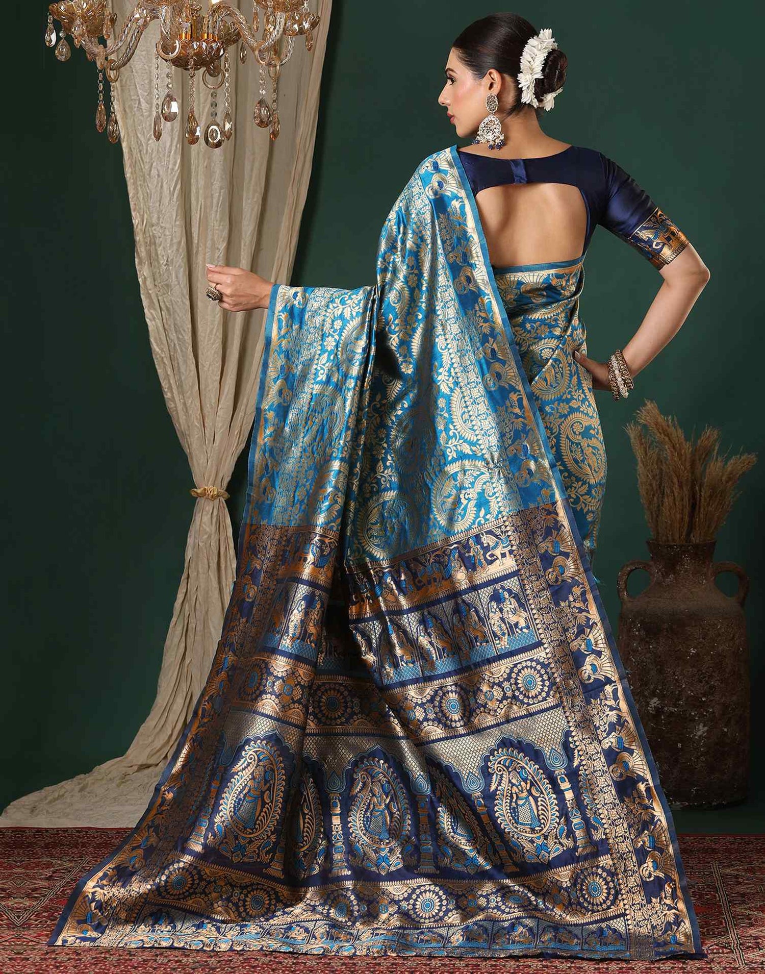 Blue Silk Woven Banarasi Saree