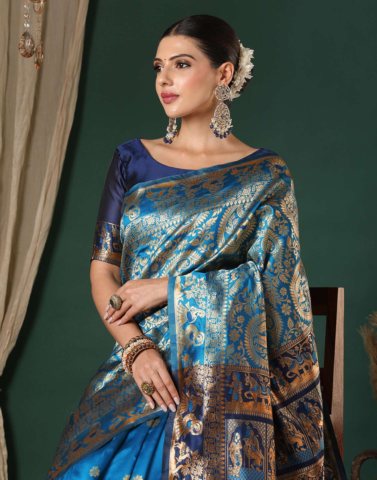 Blue Silk Woven Banarasi Saree