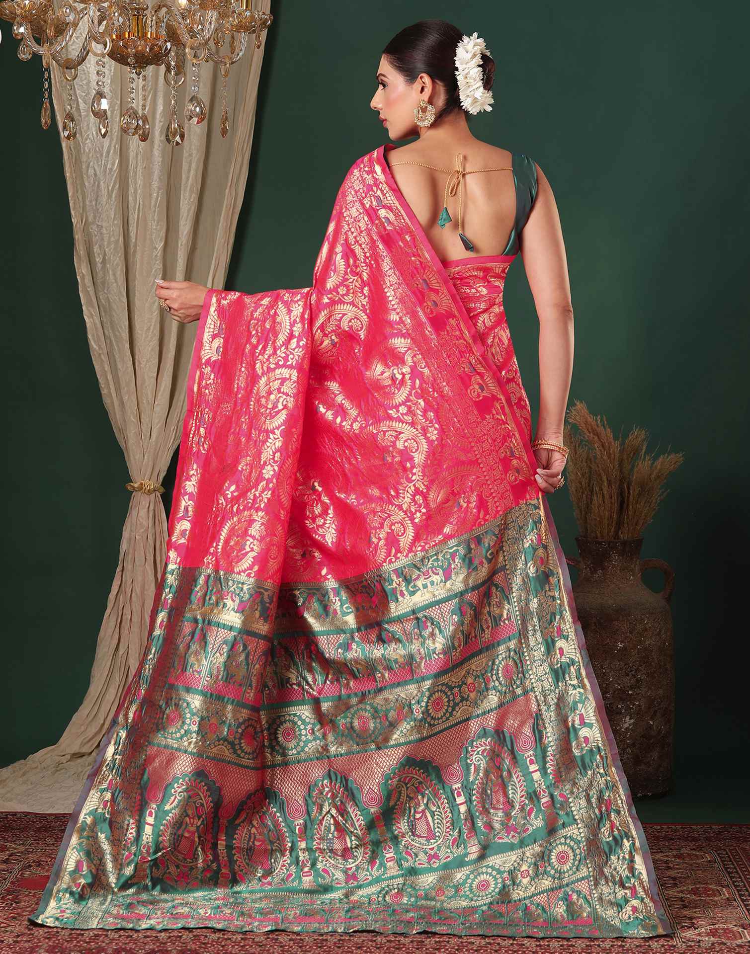 Bright Pink Silk Woven Banarasi Saree