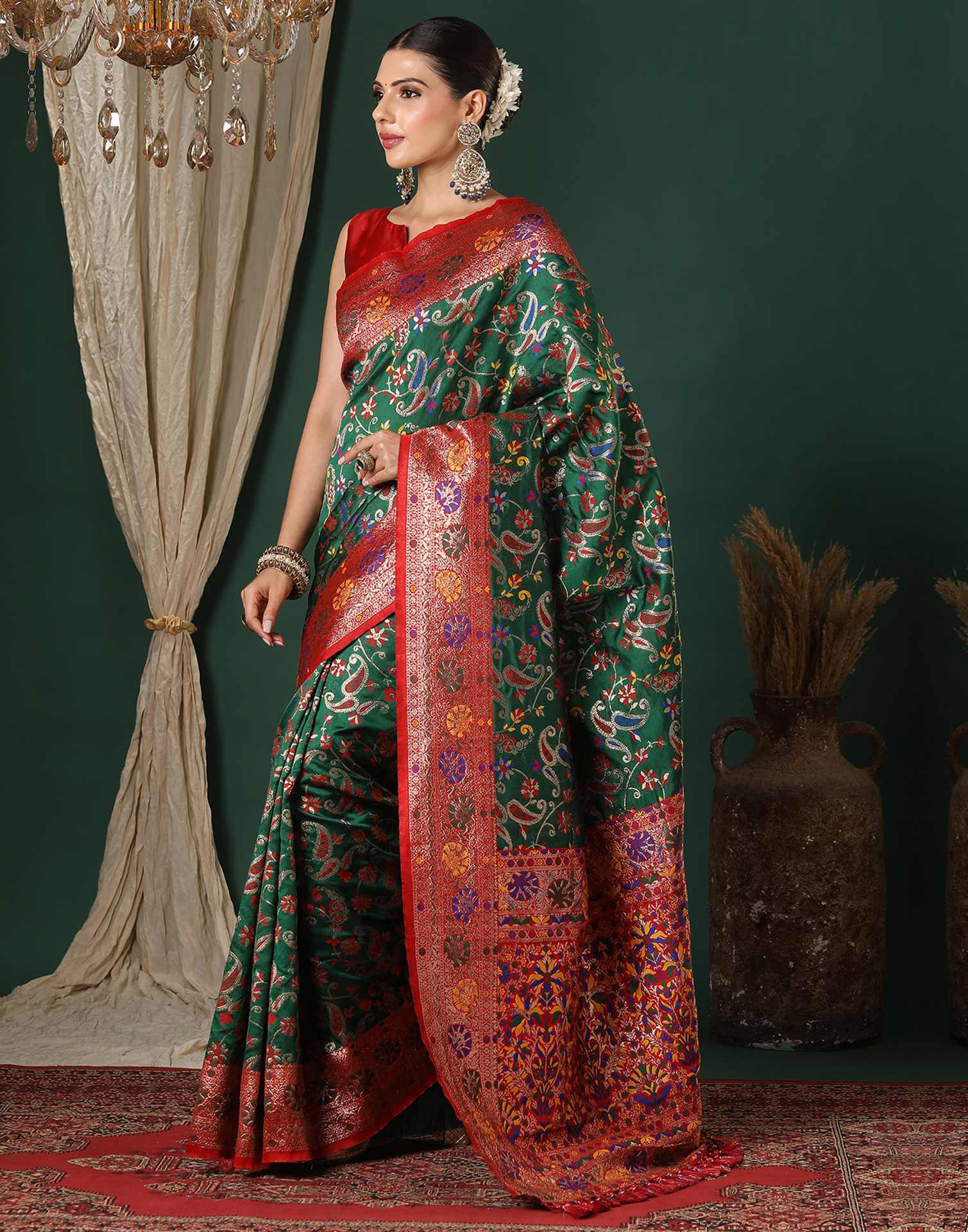 Dark Green Silk Woven Banarasi Saree