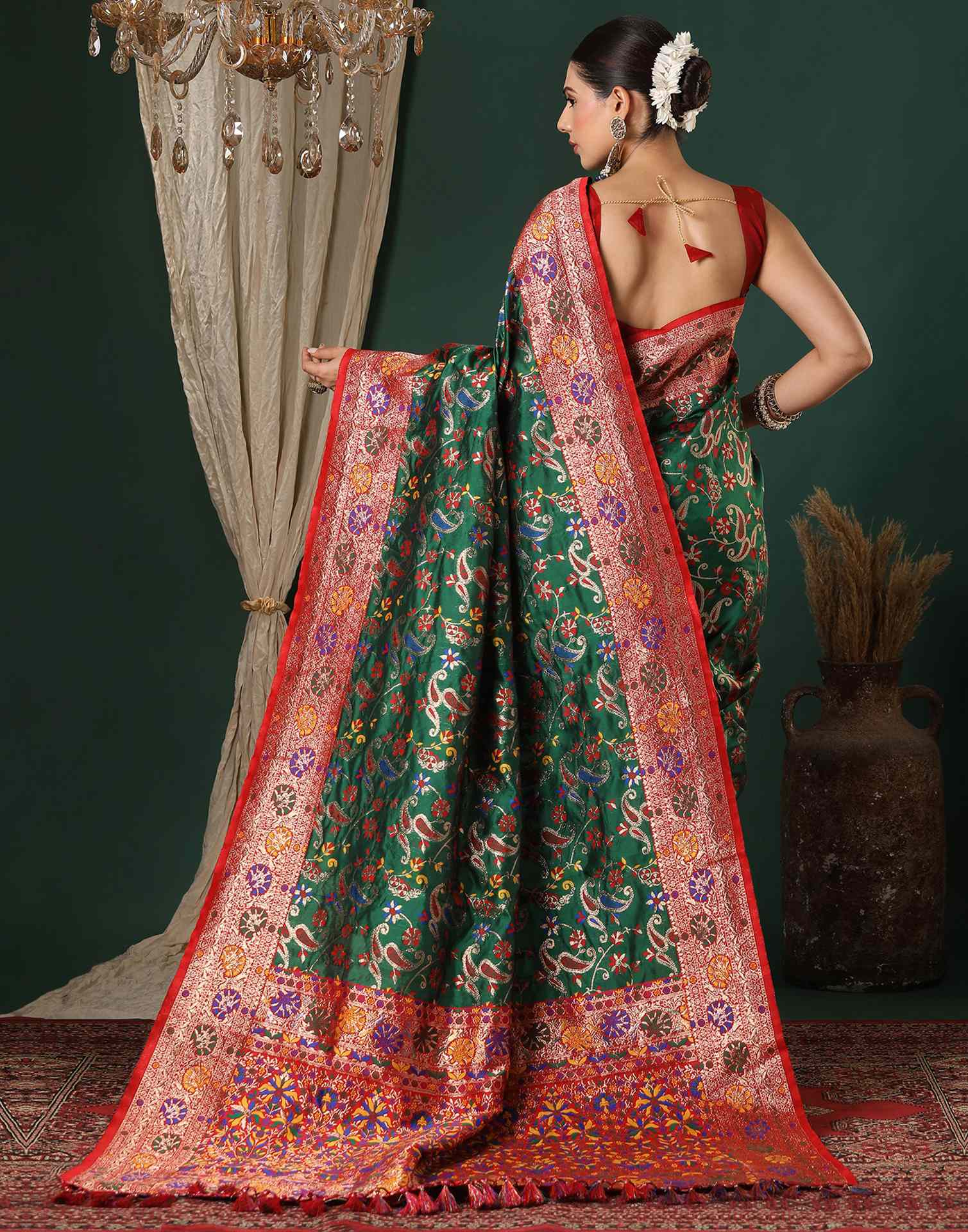 Dark Green Silk Woven Banarasi Saree
