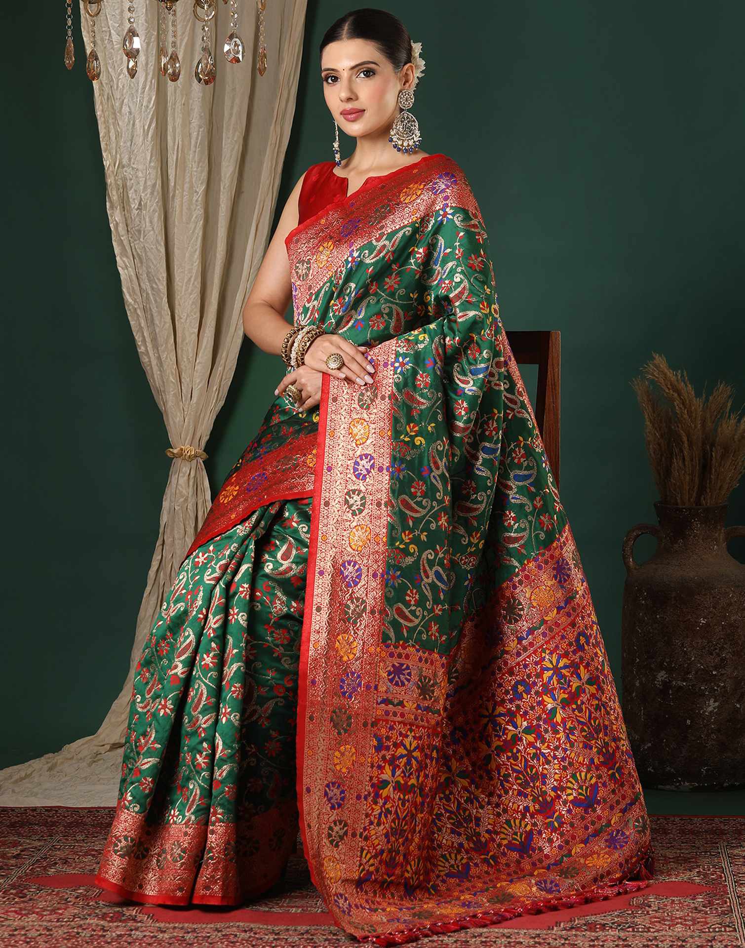 Dark Green Silk Woven Banarasi Saree