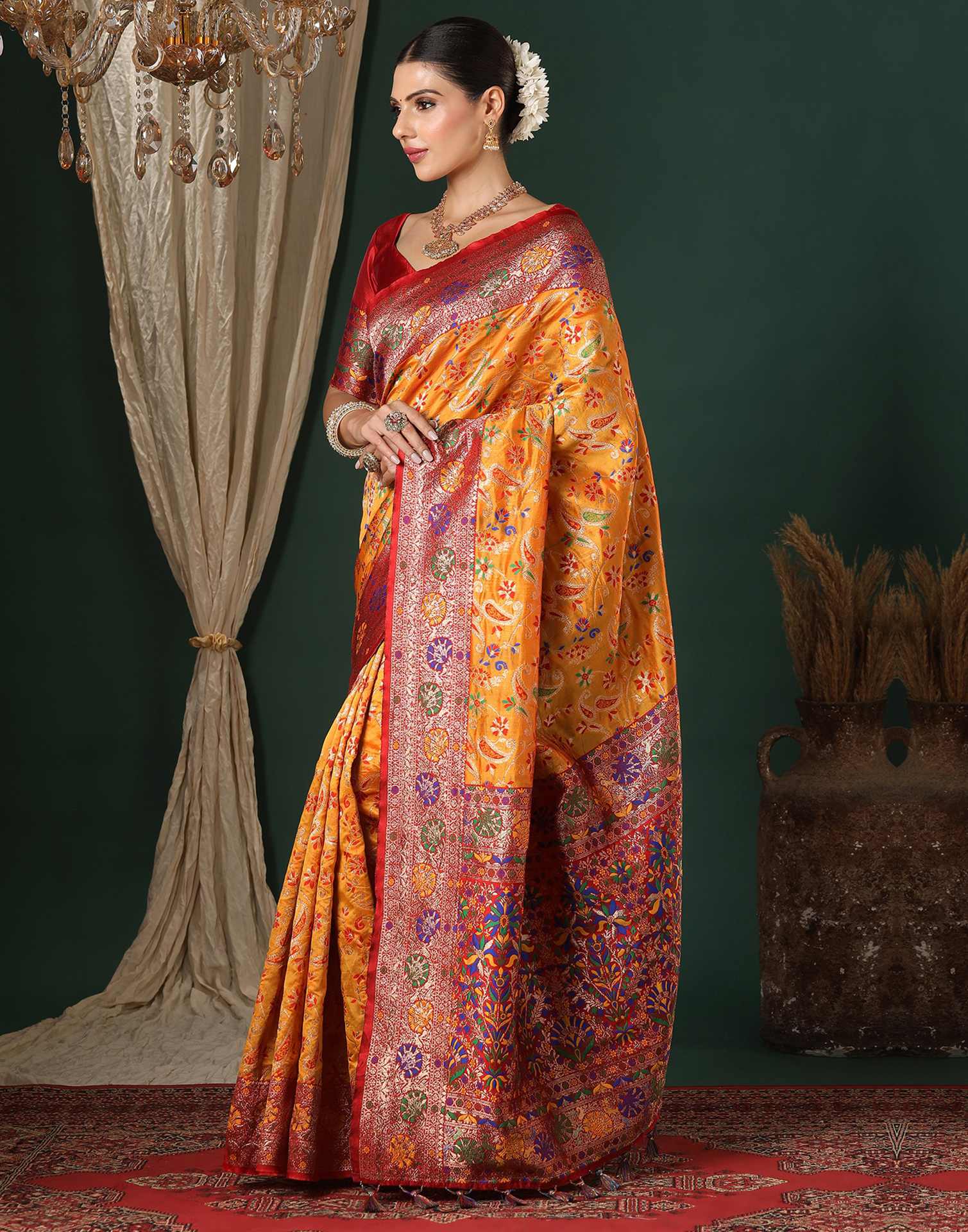 Turmeric Yellow Silk Woven Banarasi Saree
