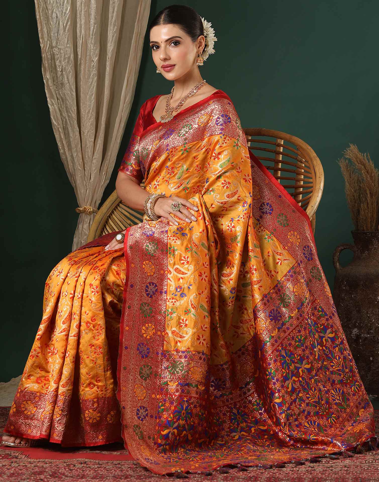 Turmeric Yellow Silk Woven Banarasi Saree