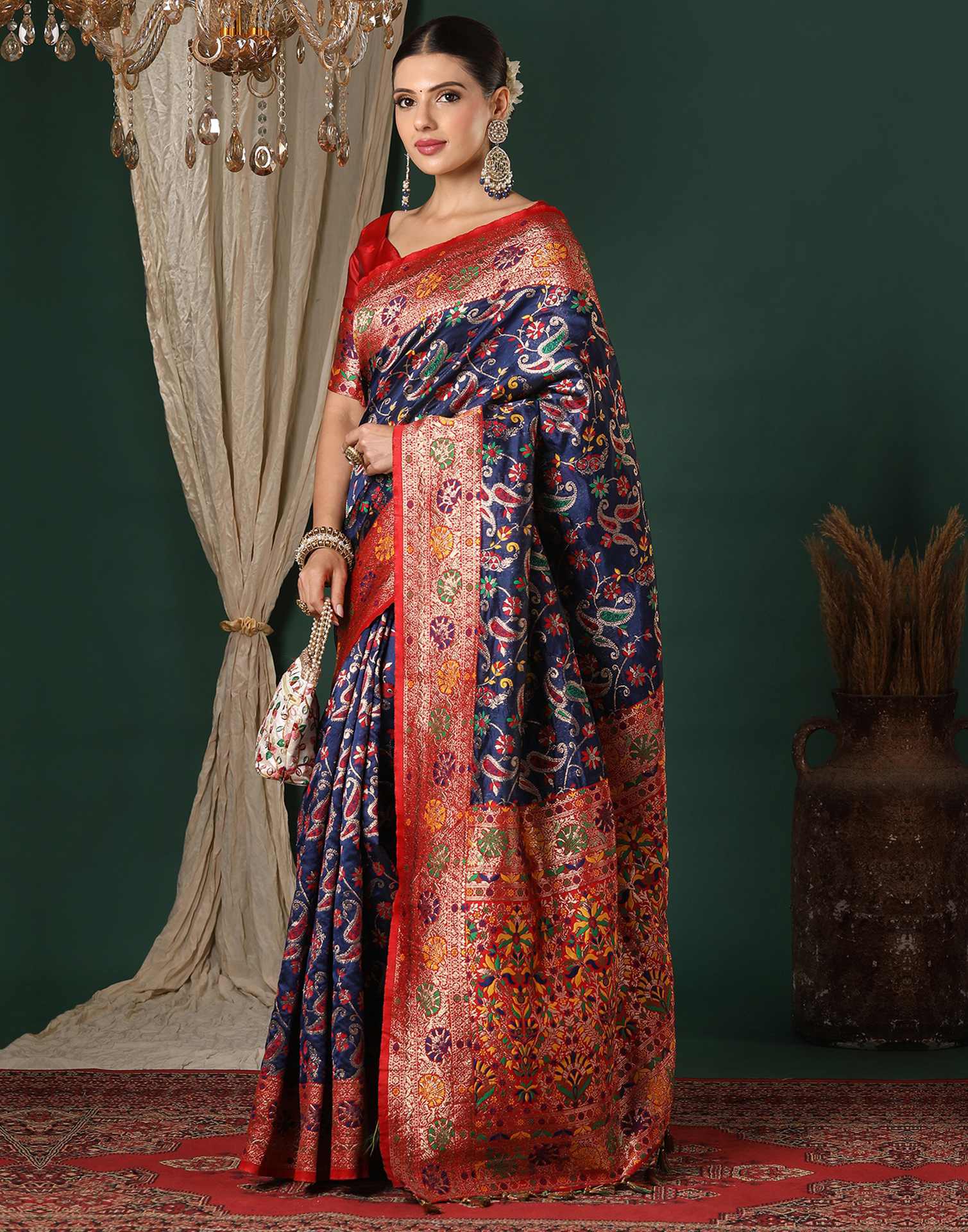 Navy Blue Silk Woven Banarasi Saree