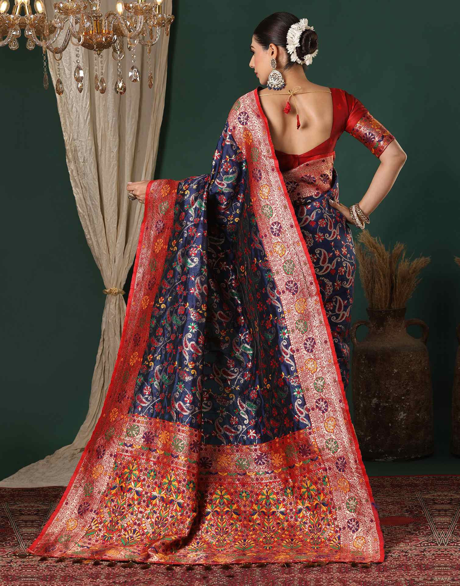 Navy Blue Silk Woven Banarasi Saree