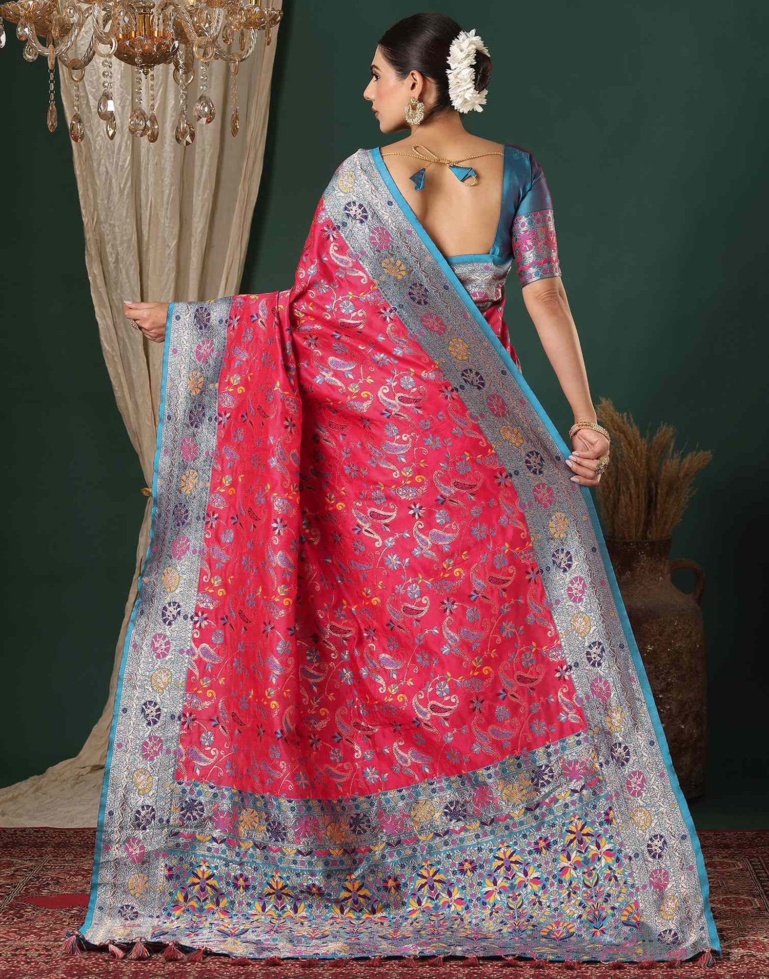 Bright Pink Silk Woven Banarasi Saree