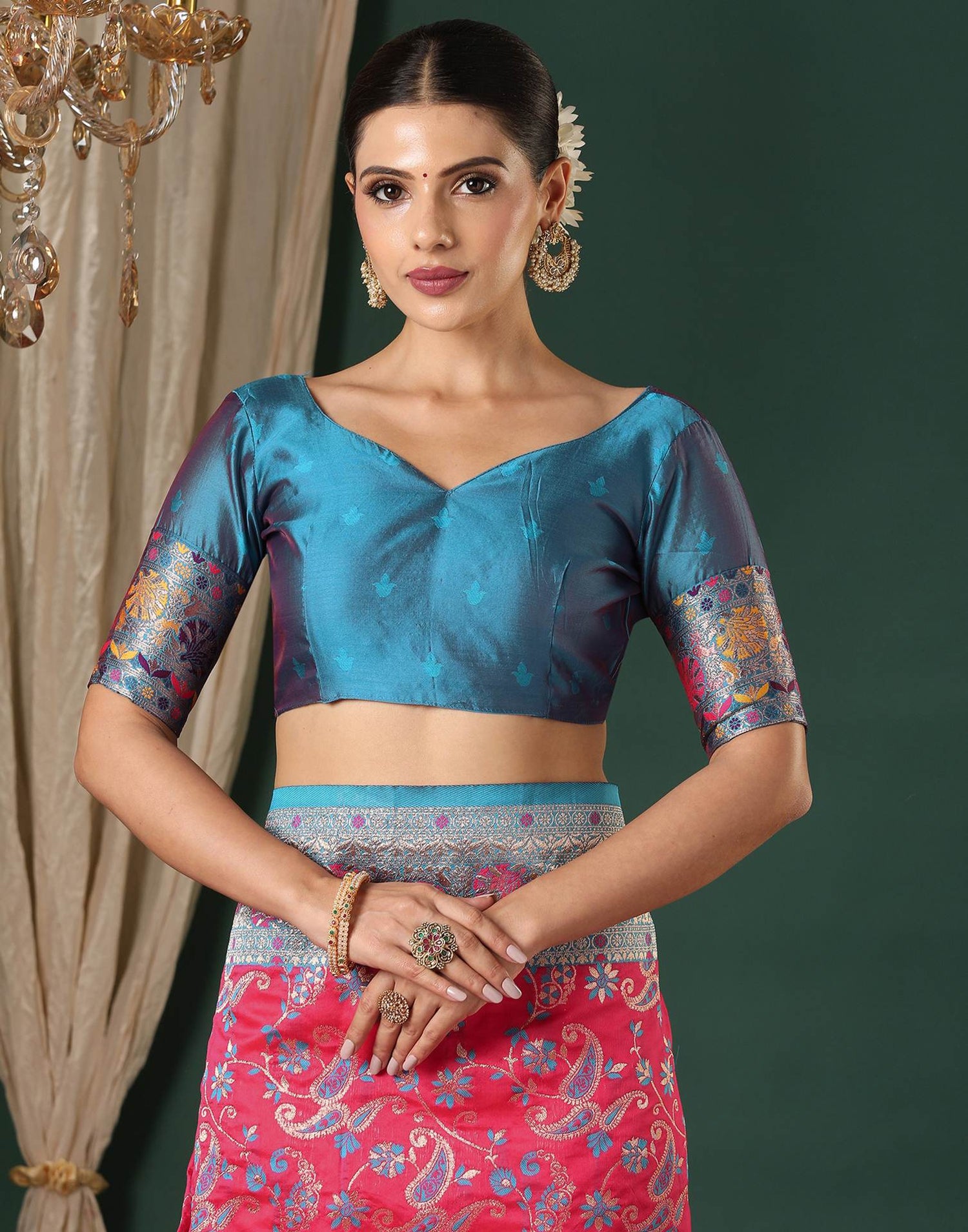 Bright Pink Silk Woven Banarasi Saree