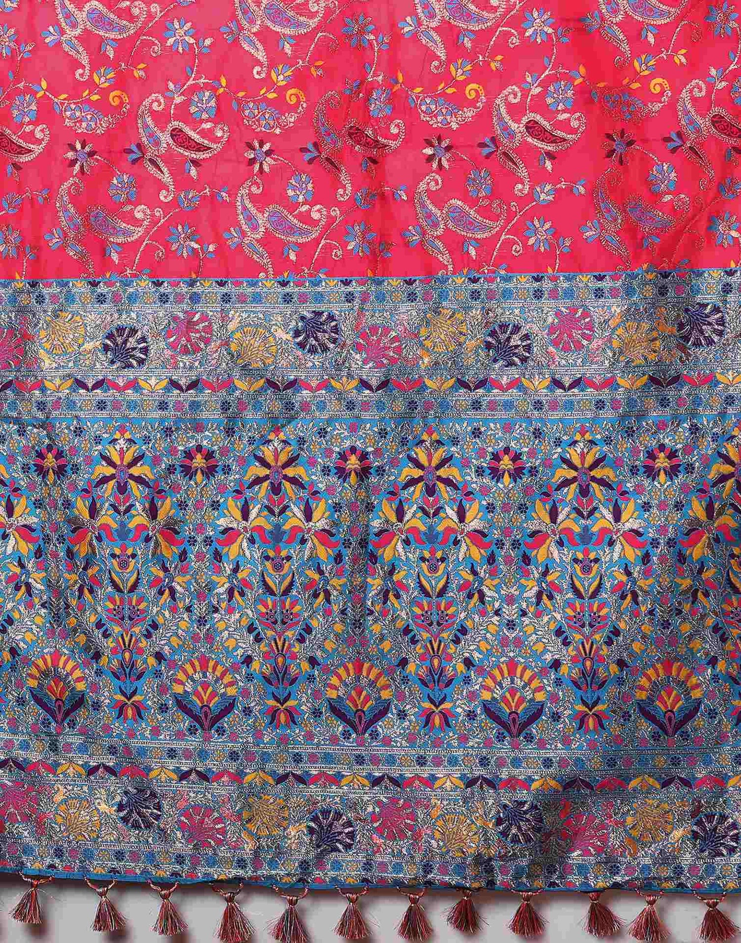 Bright Pink Silk Woven Banarasi Saree