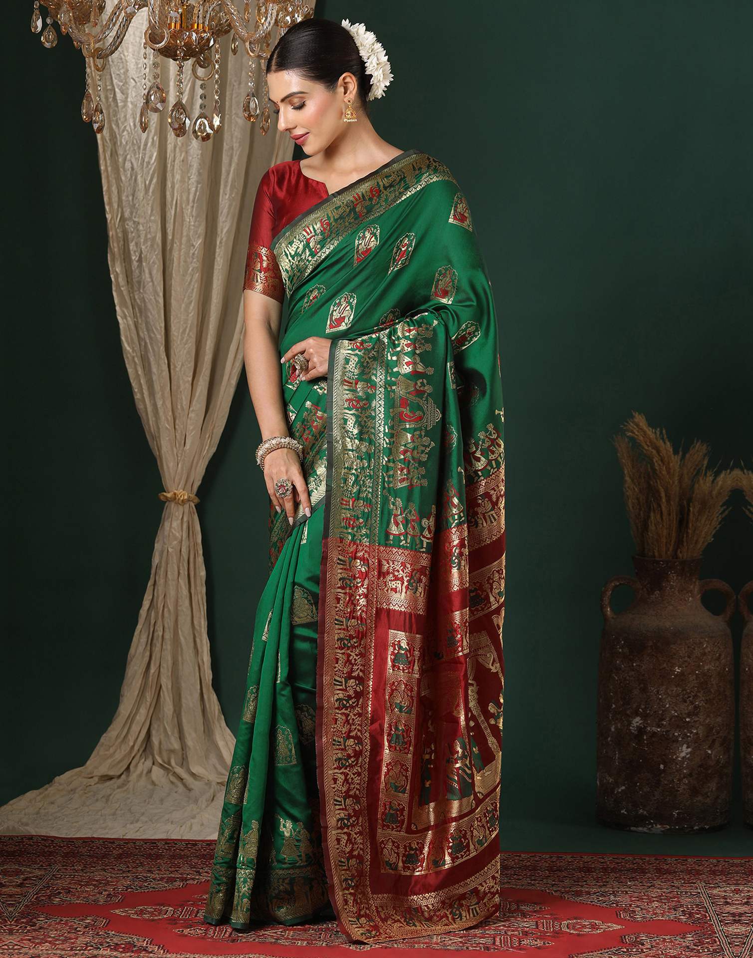 Dark Green Silk Woven Banarasi Saree