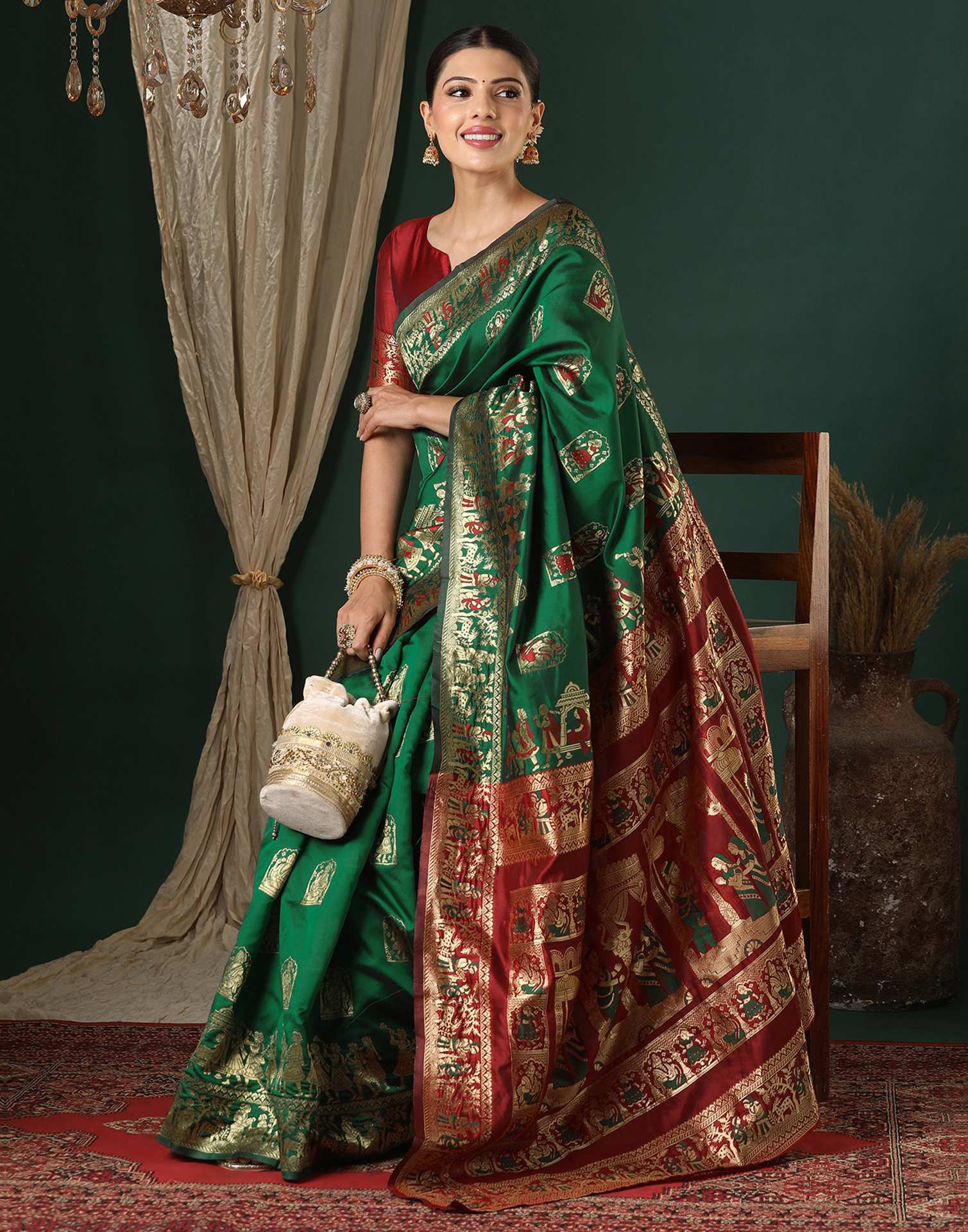 Dark Green Silk Woven Banarasi Saree
