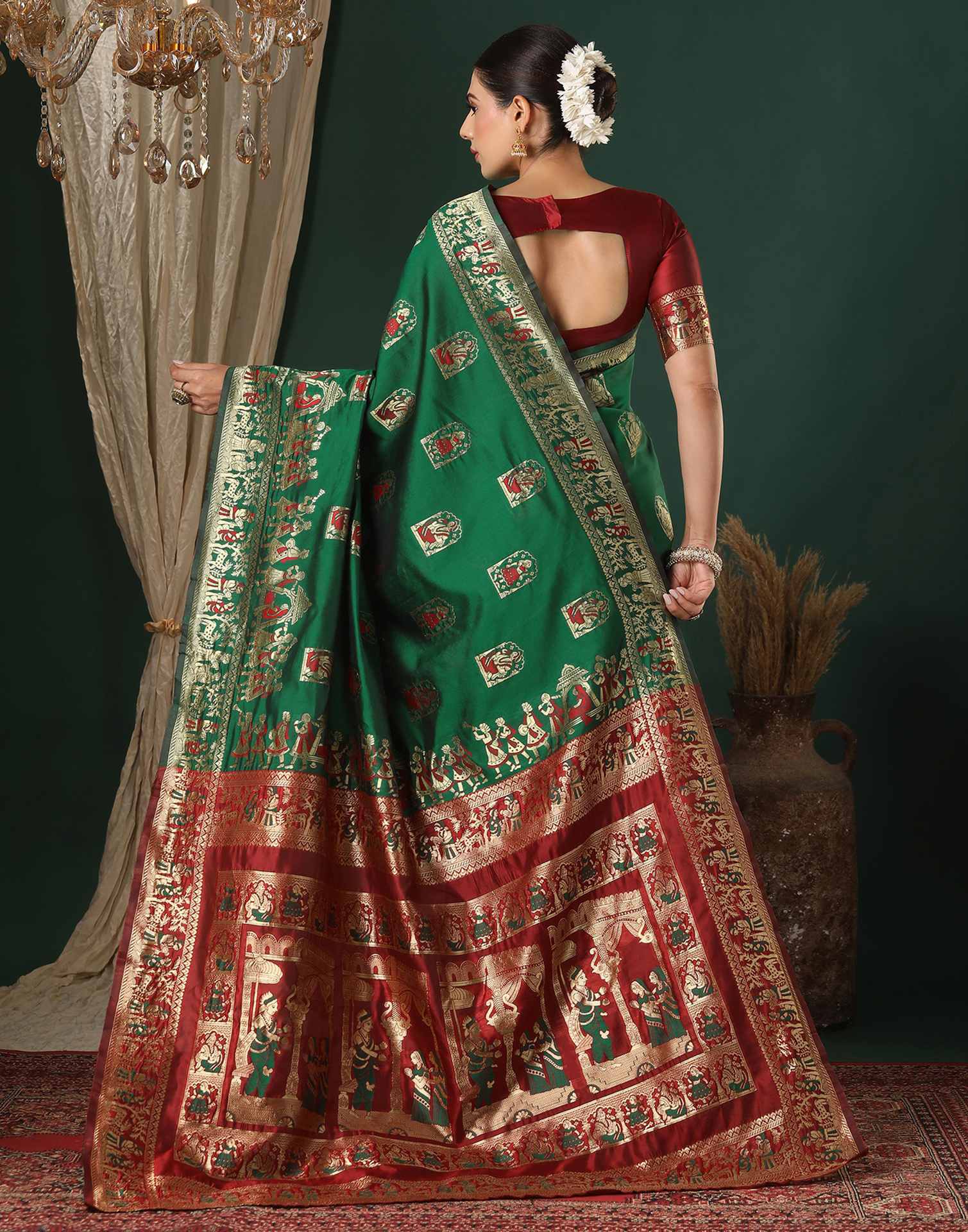Dark Green Silk Woven Banarasi Saree