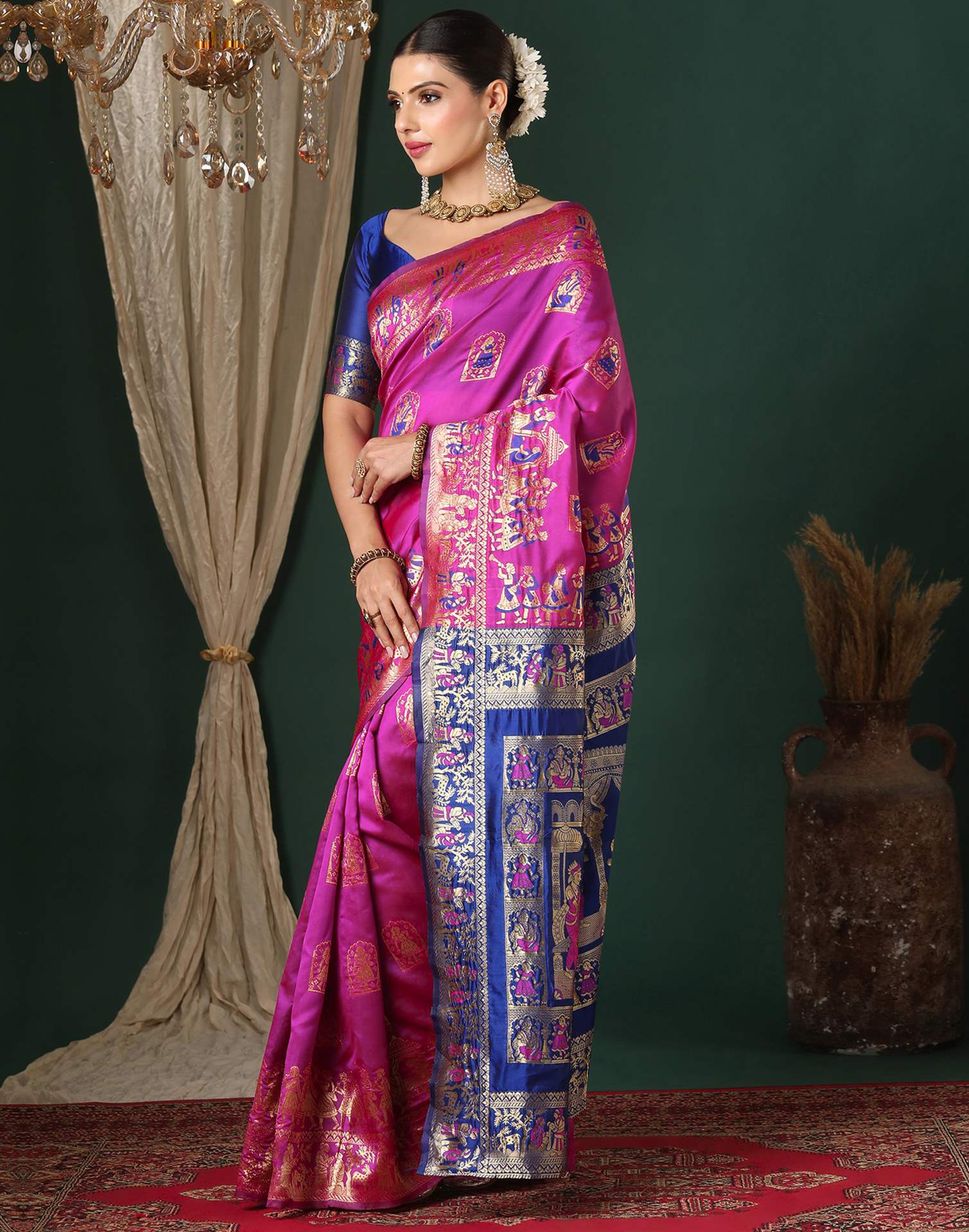 Magenta Silk Woven Banarasi Saree