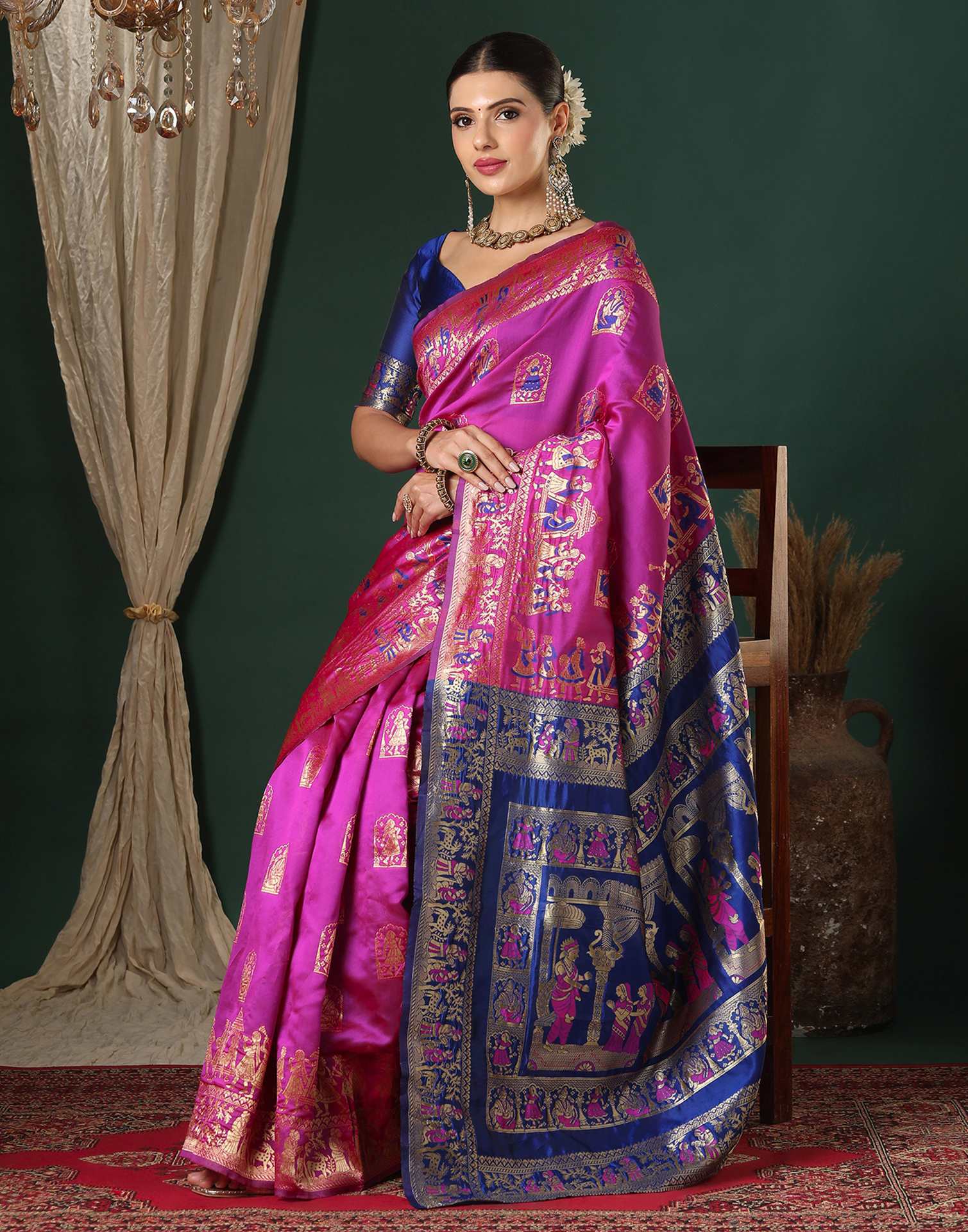 Magenta Silk Woven Banarasi Saree