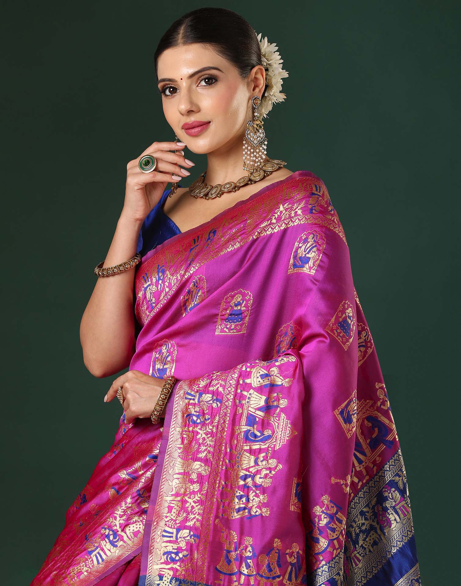 Magenta Silk Woven Banarasi Saree