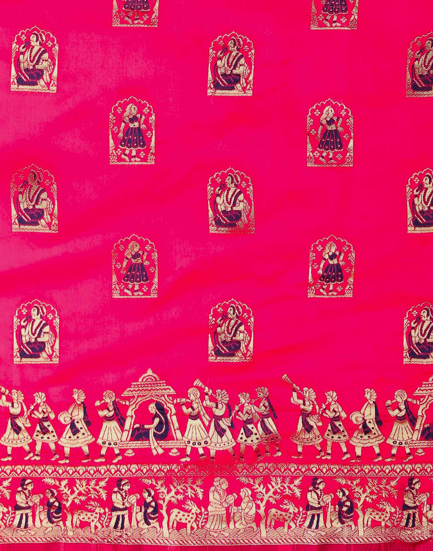 Bright Pink Silk Woven Banarasi Saree