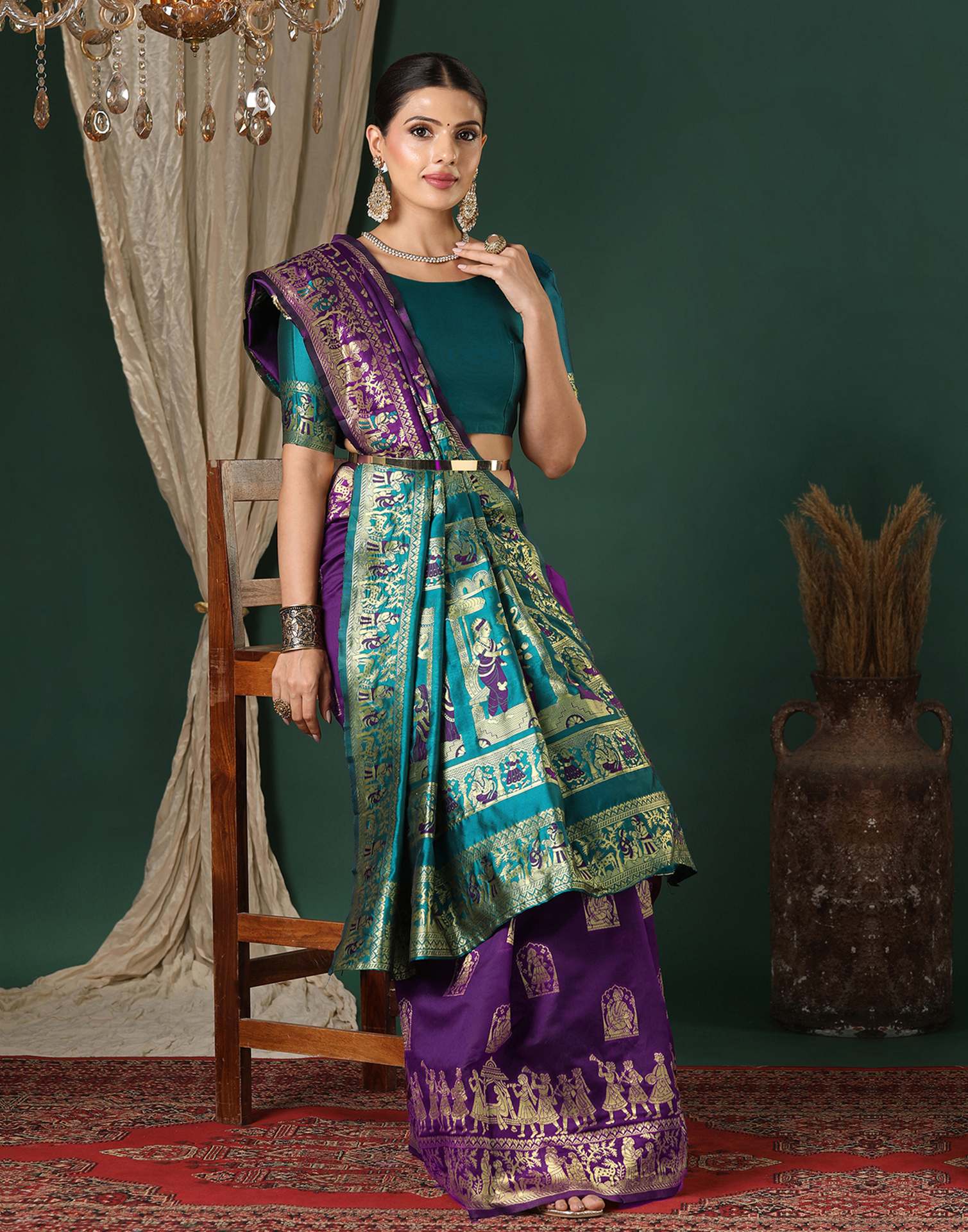 Dark Purple Silk Woven Banarasi Saree