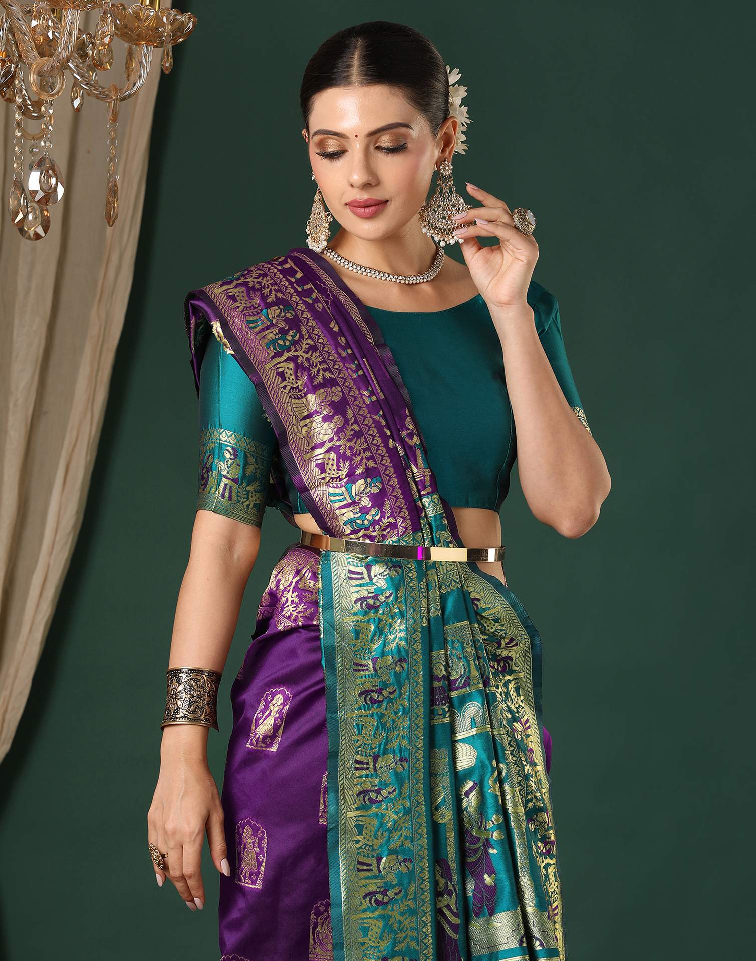 Dark Purple Silk Woven Banarasi Saree