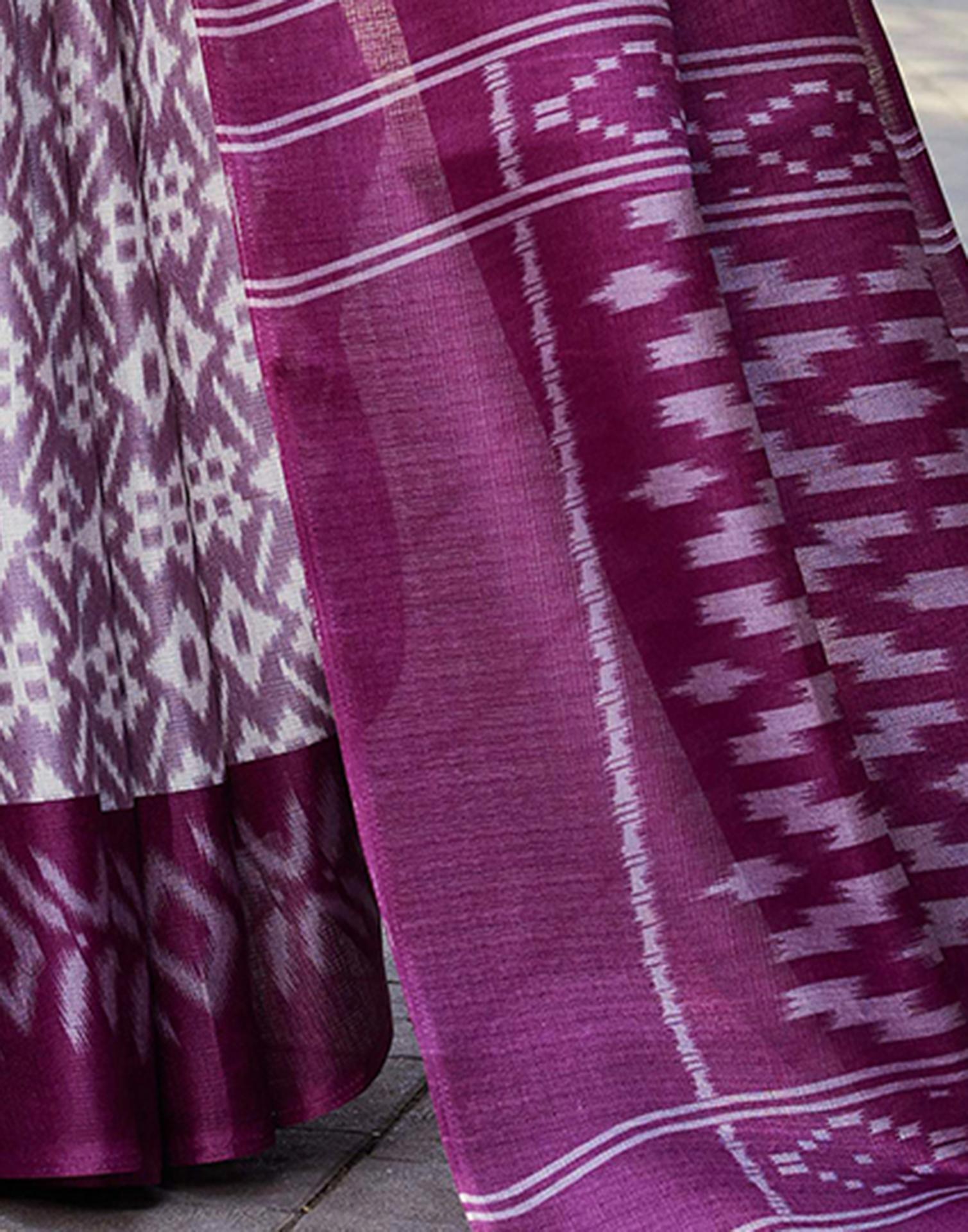 Mauve Cotton Blend Ikkat Printed Saree