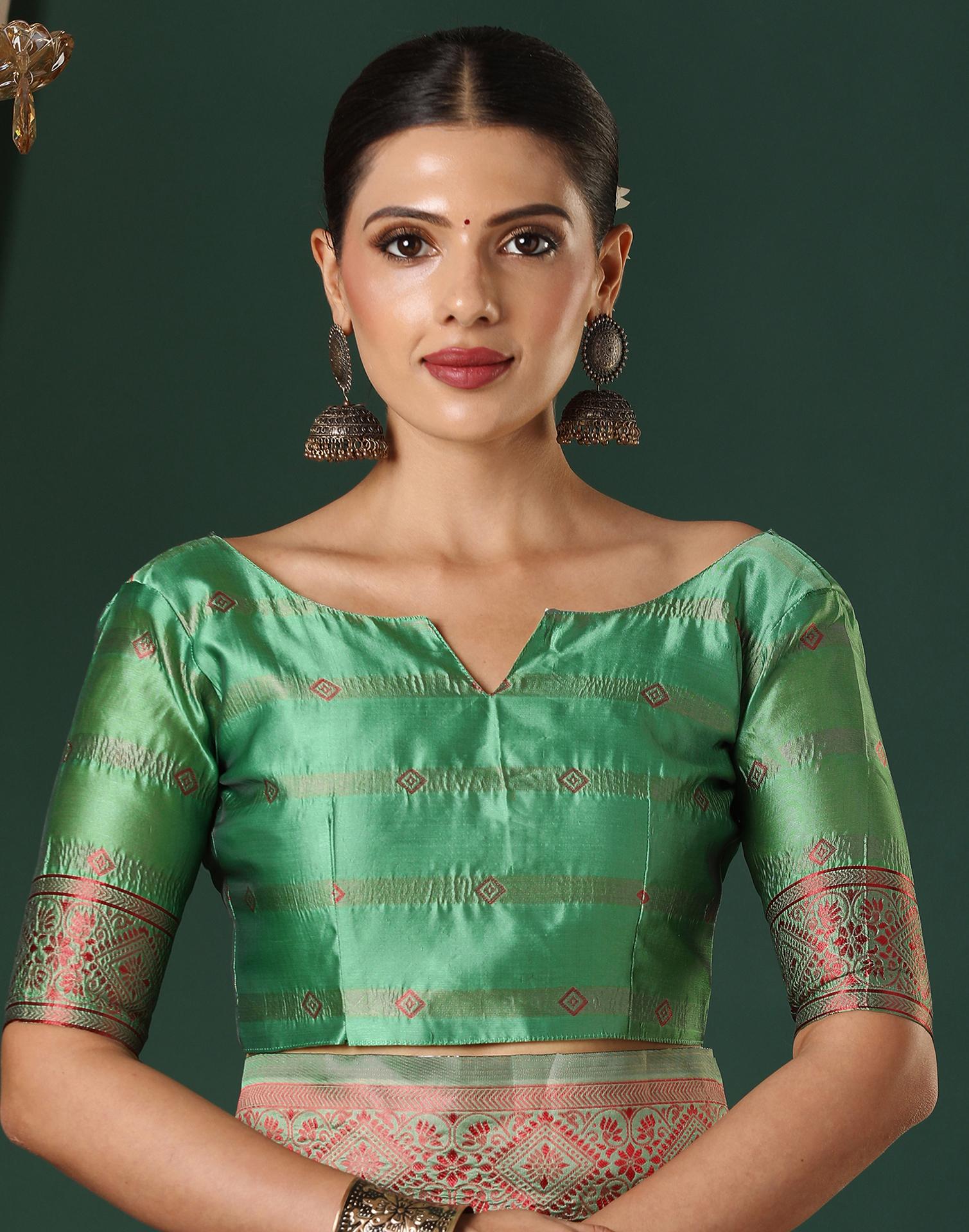 Dusty Green Silk Woven Saree
