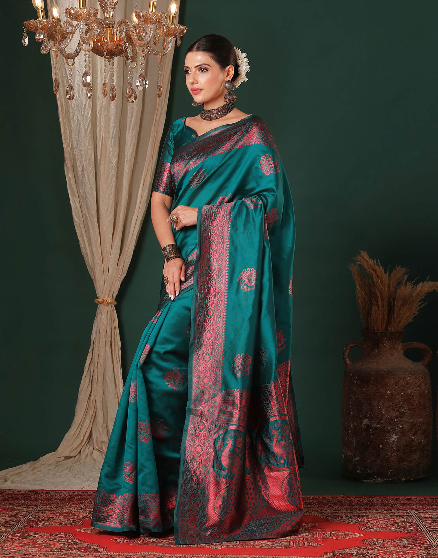 Rama Green Silk Woven Saree