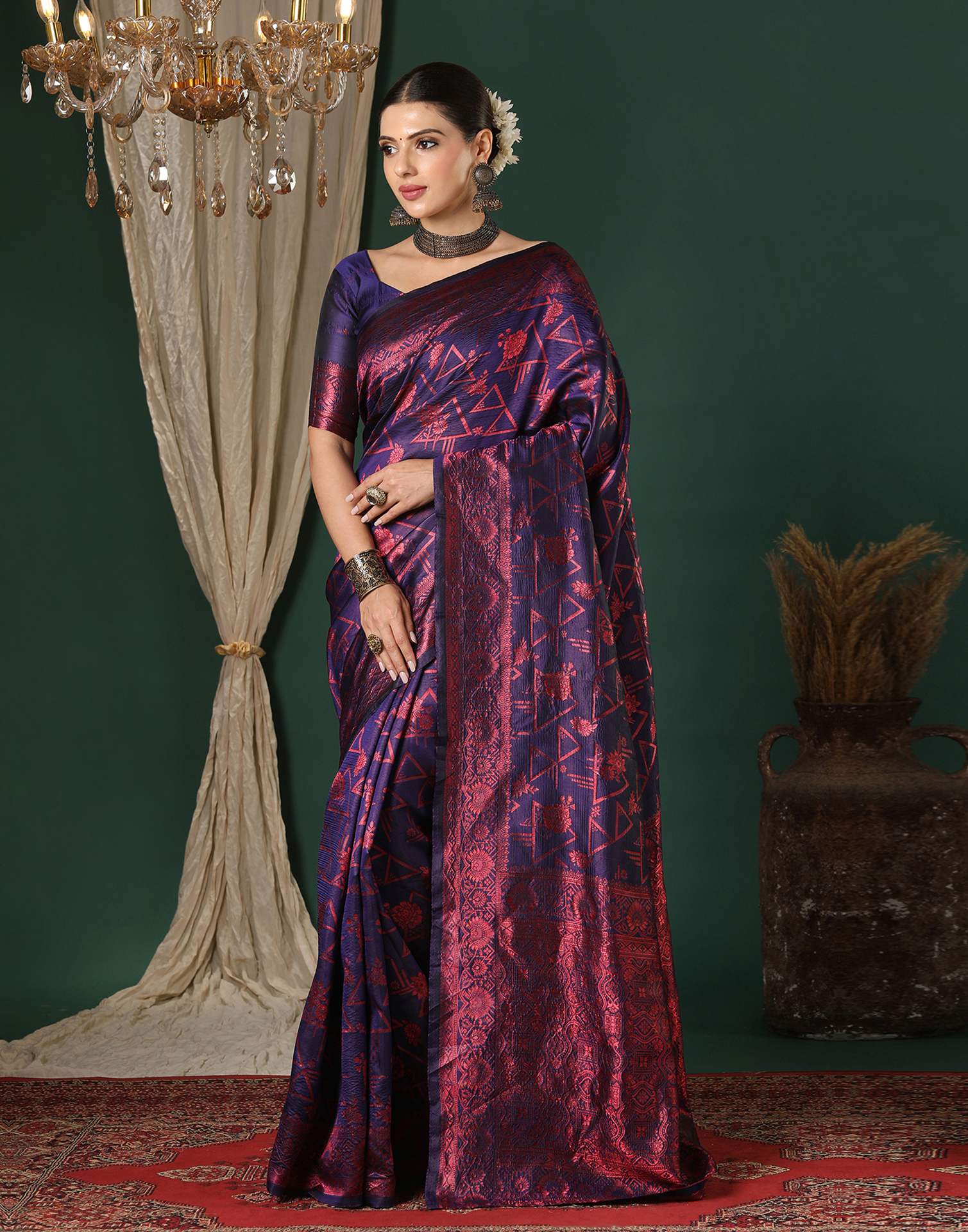 Navy Blue Silk Woven Saree