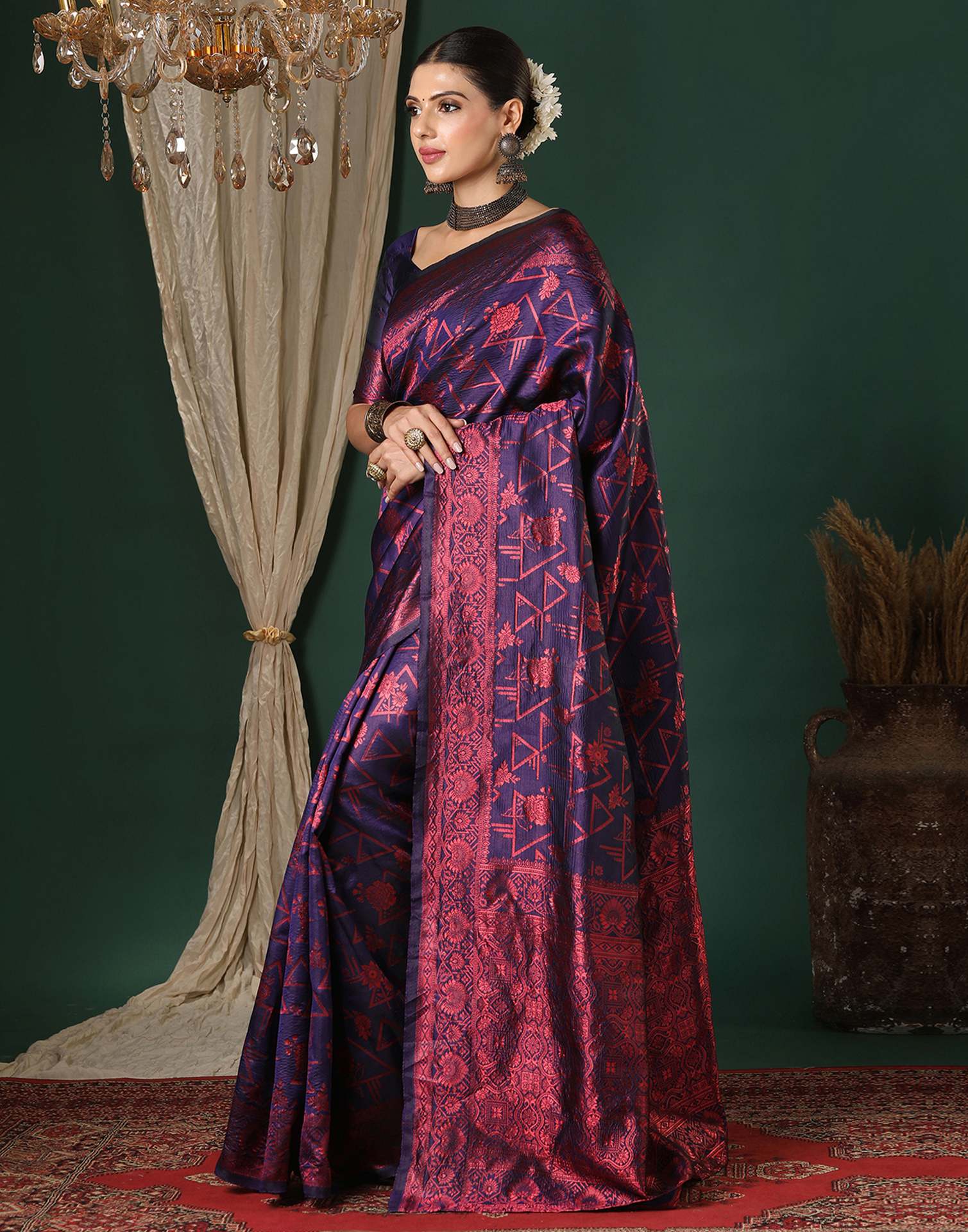 Navy Blue Silk Woven Saree