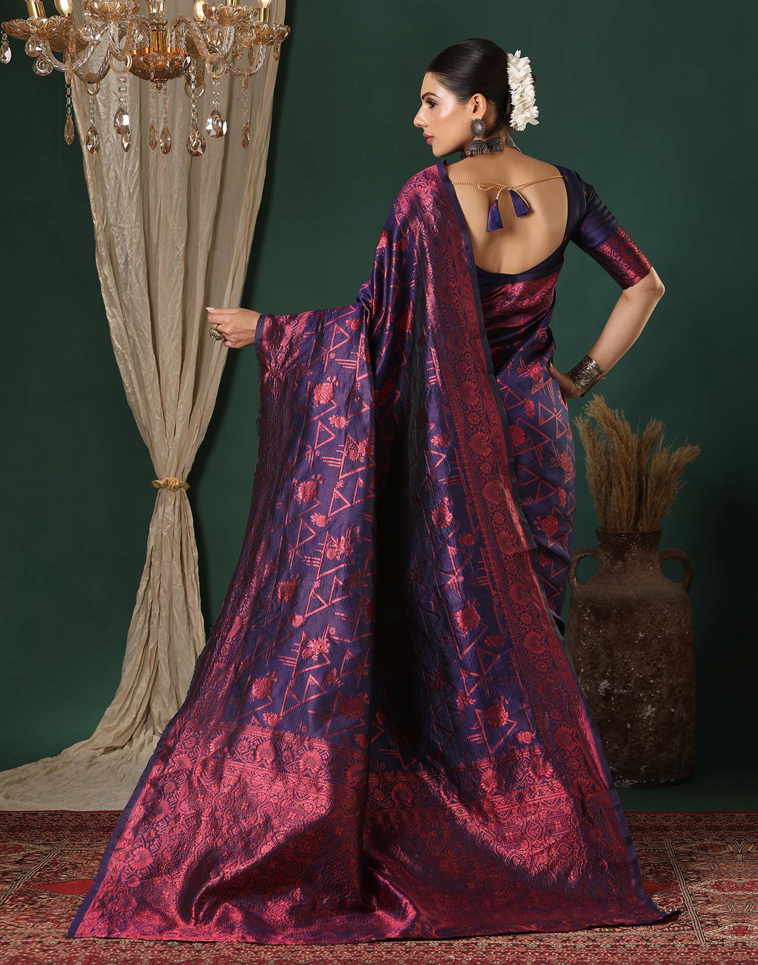 Navy Blue Silk Woven Saree
