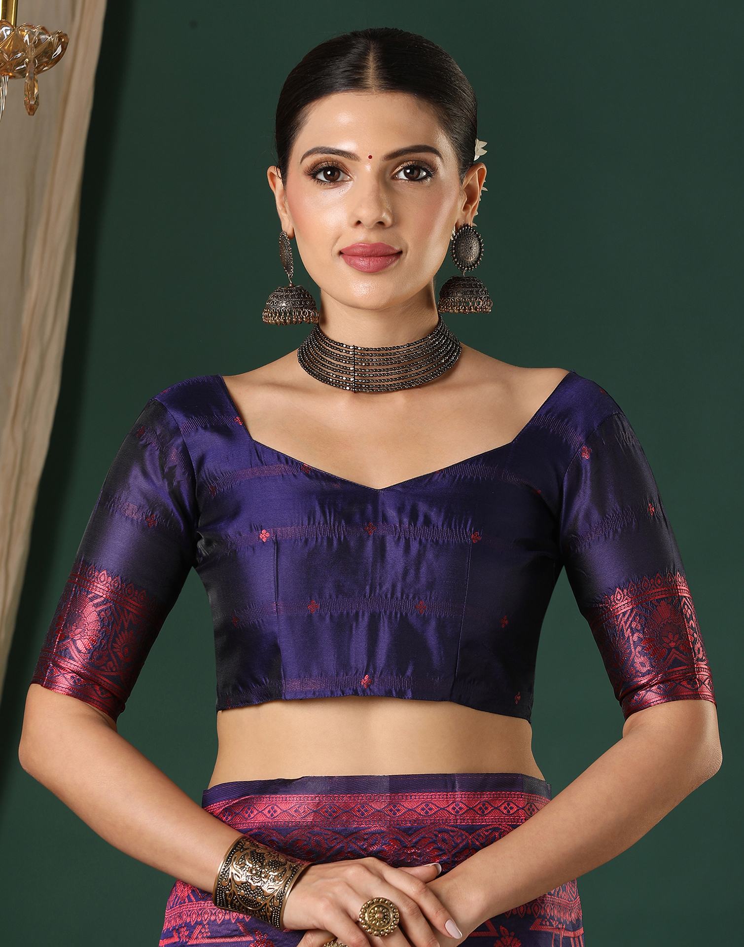 Navy Blue Silk Woven Saree