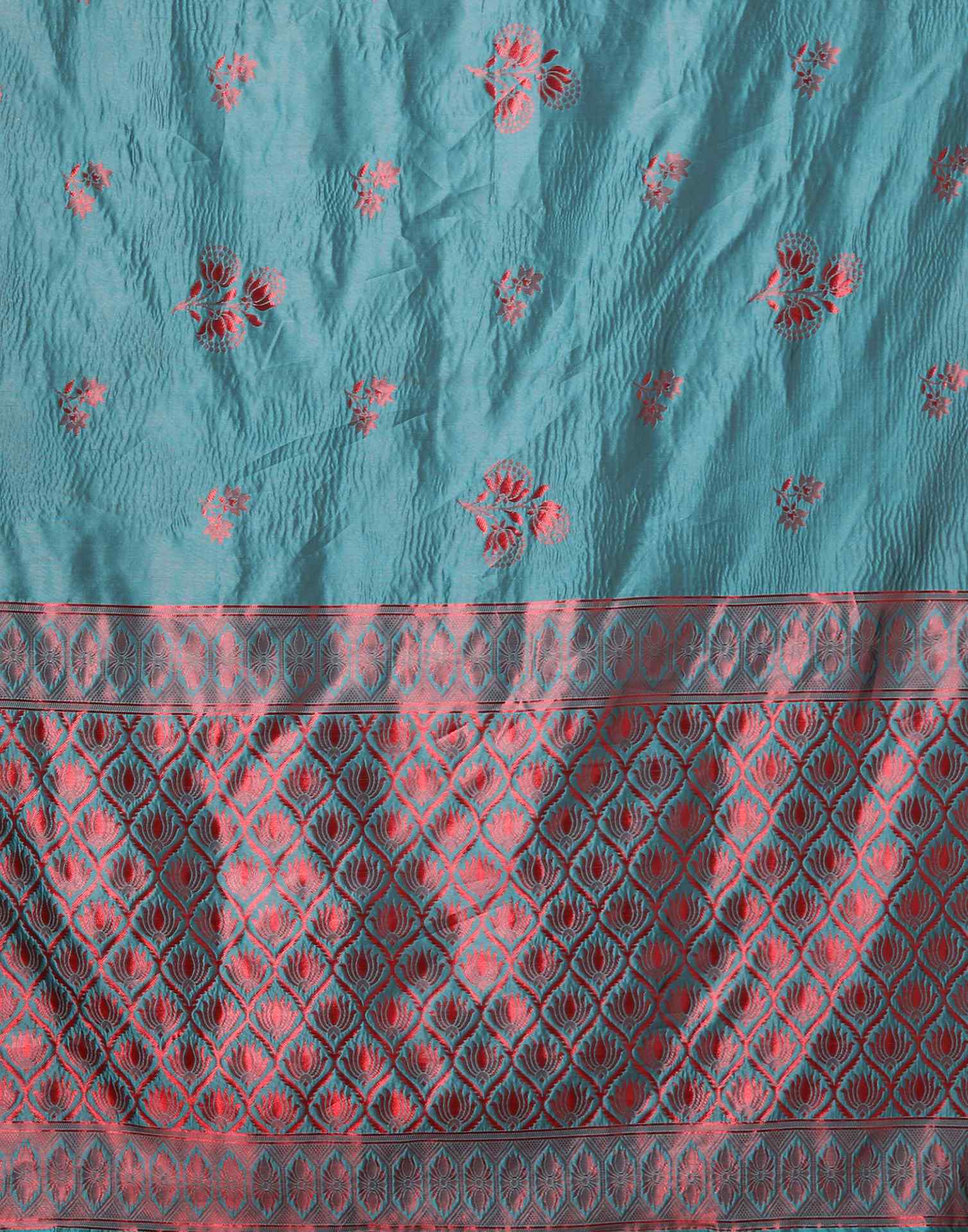 Teal Blue Silk Woven Saree