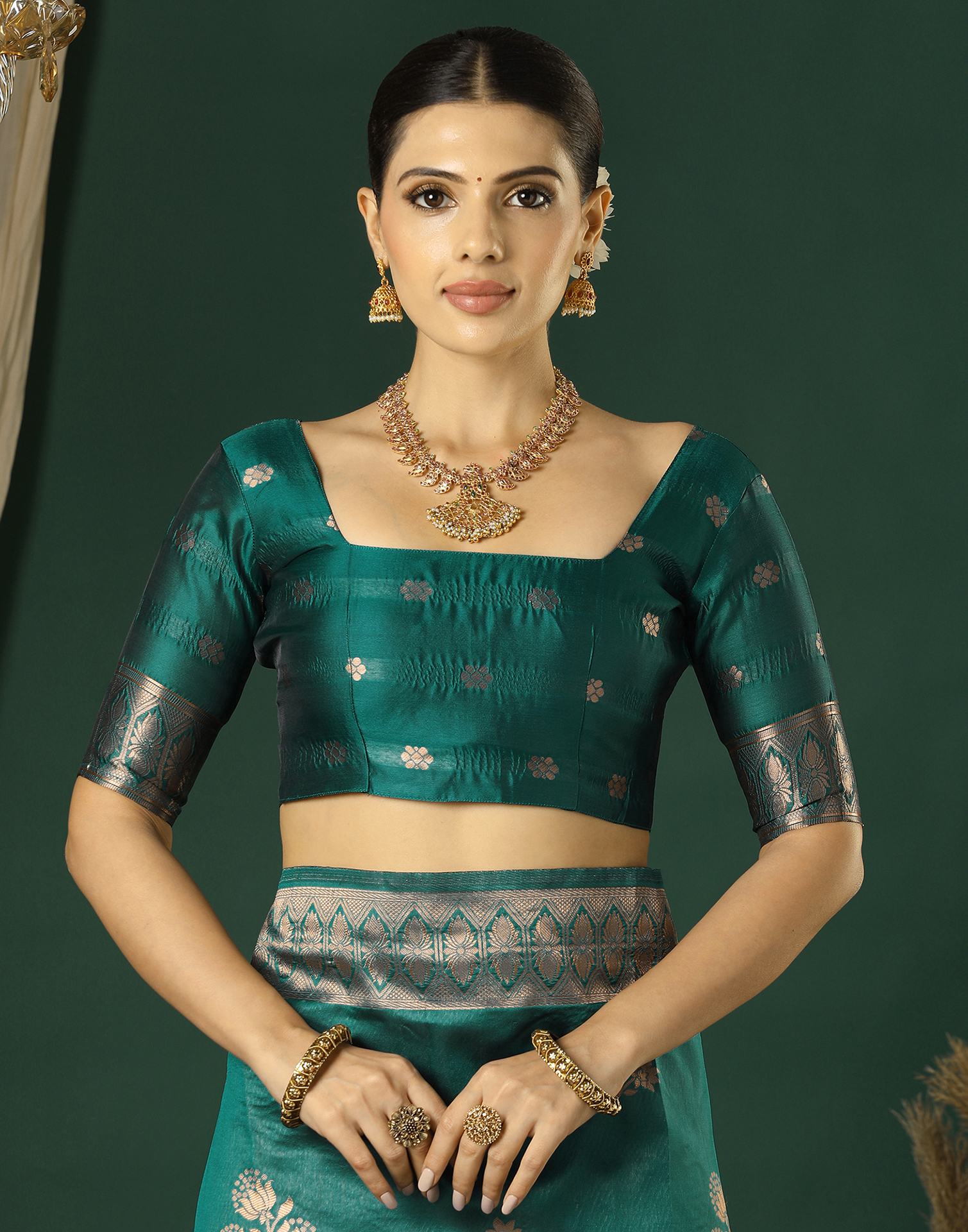 Teal Green Silk Woven Saree
