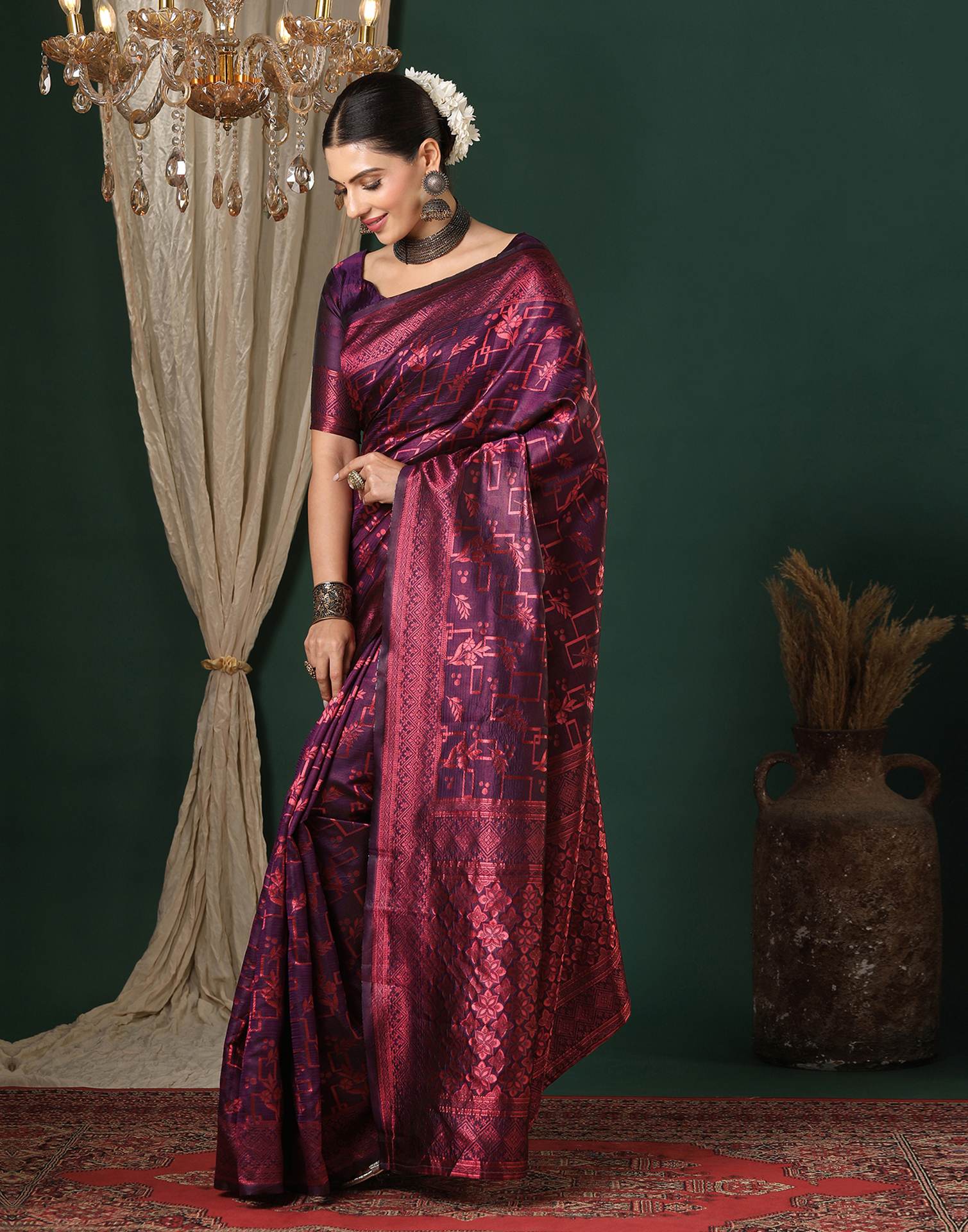 Dark Purple Silk Woven Saree