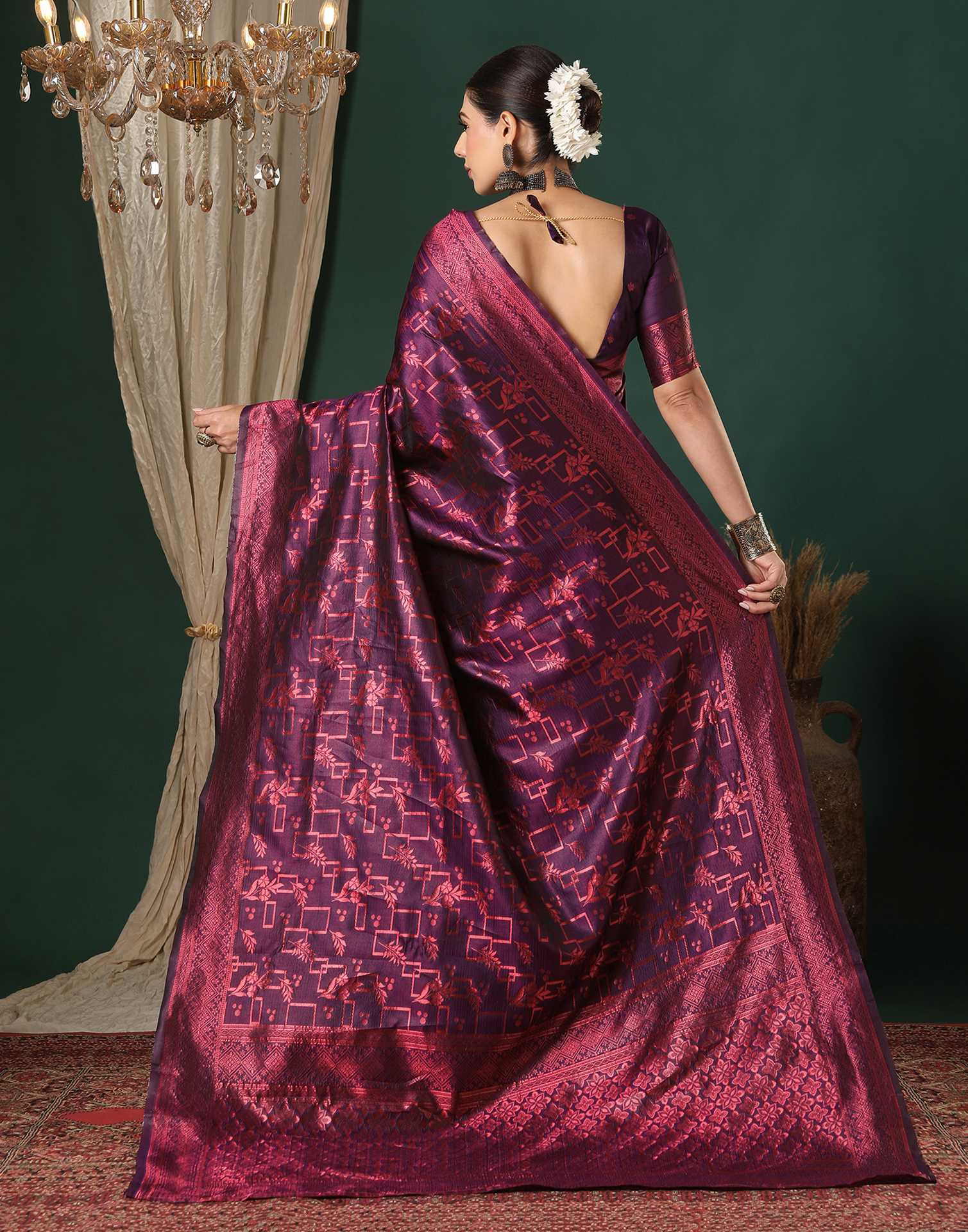 Dark Purple Silk Woven Saree