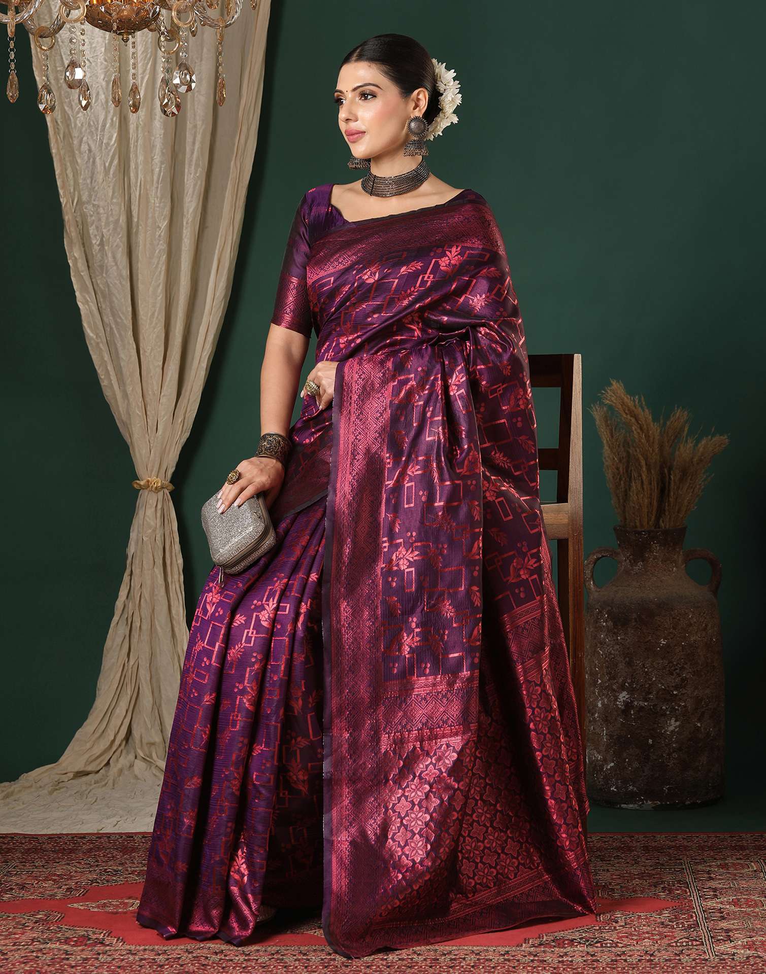 Dark Purple Silk Woven Saree