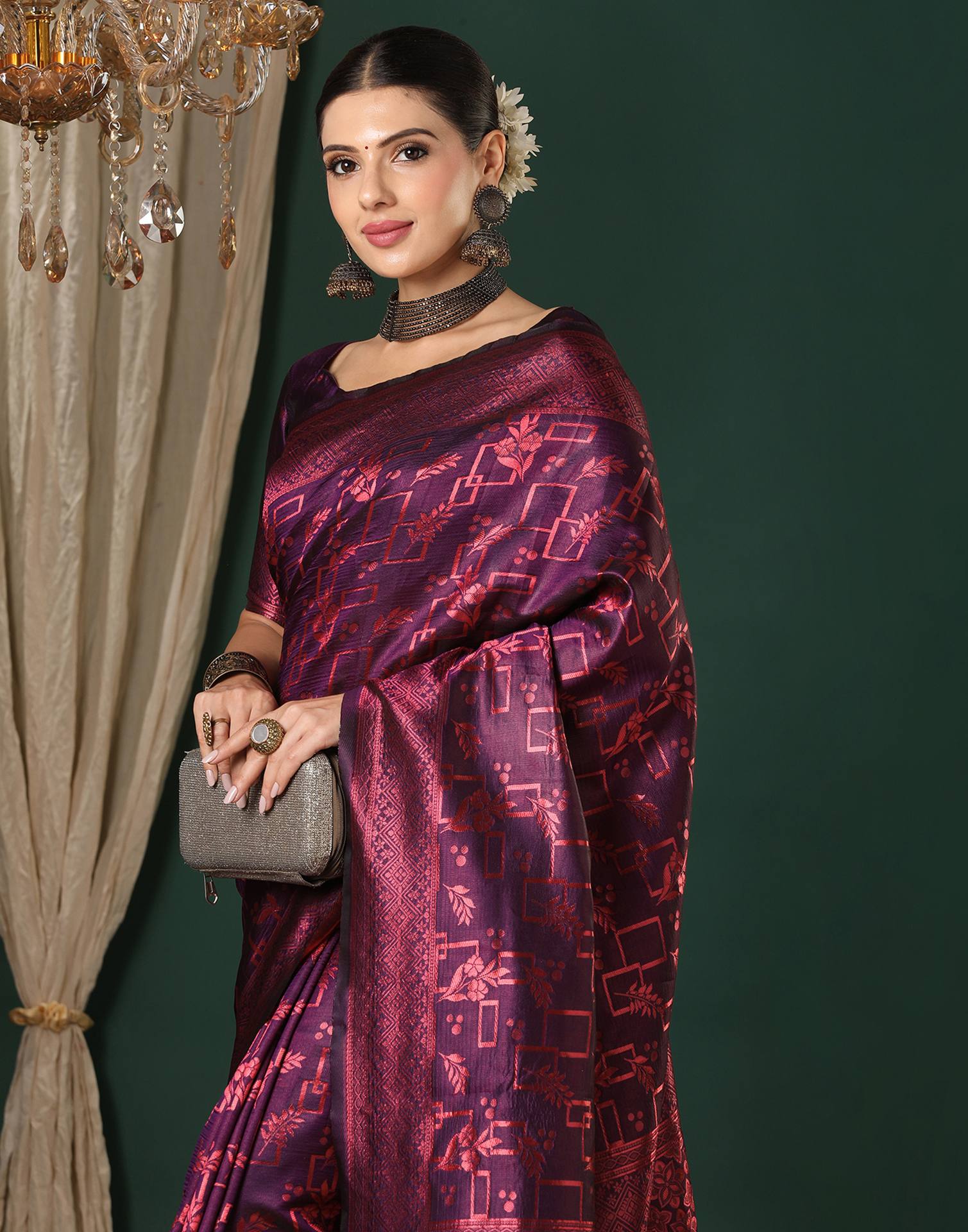 Dark Purple Silk Woven Saree