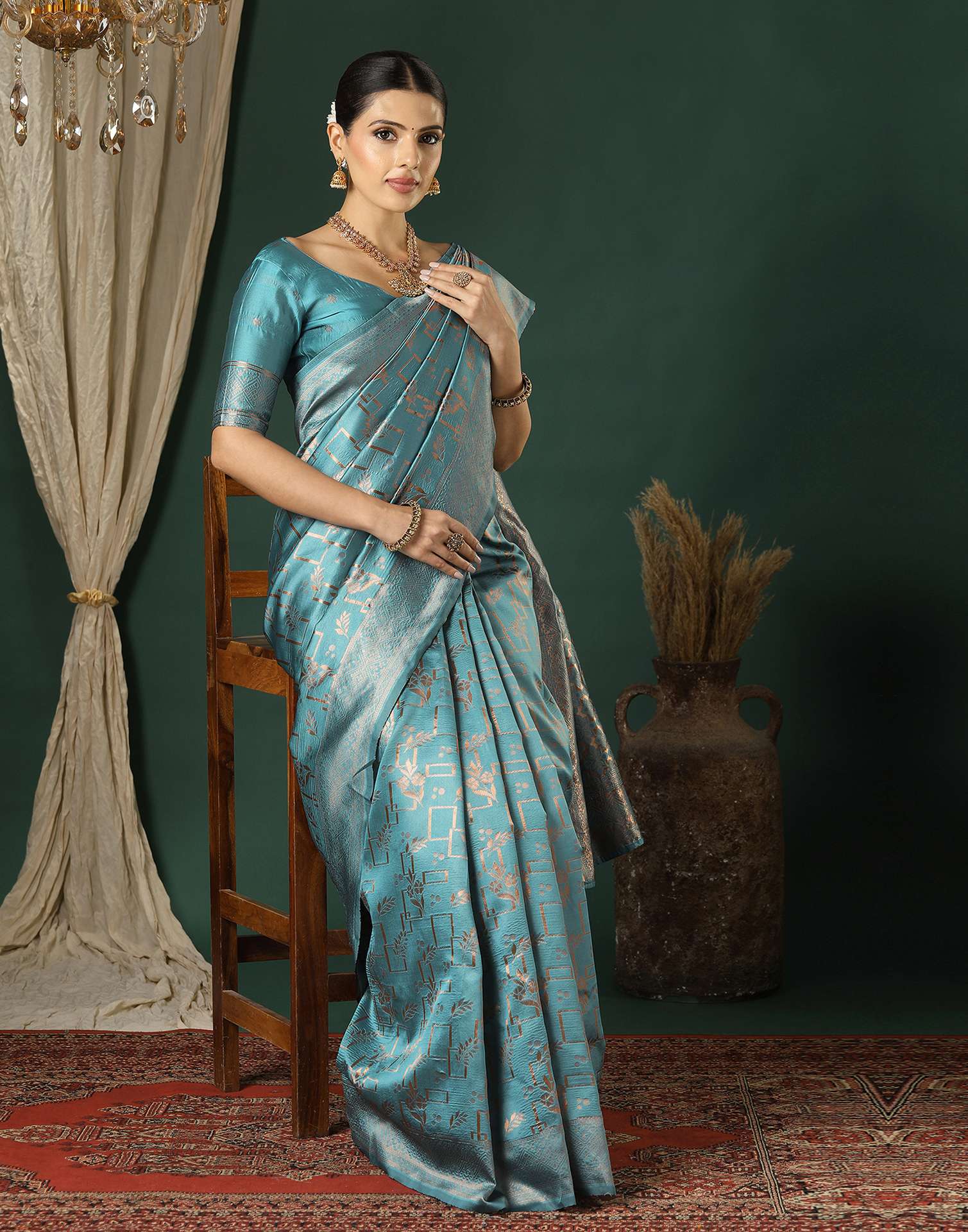 Dusty Blue Silk Woven Saree