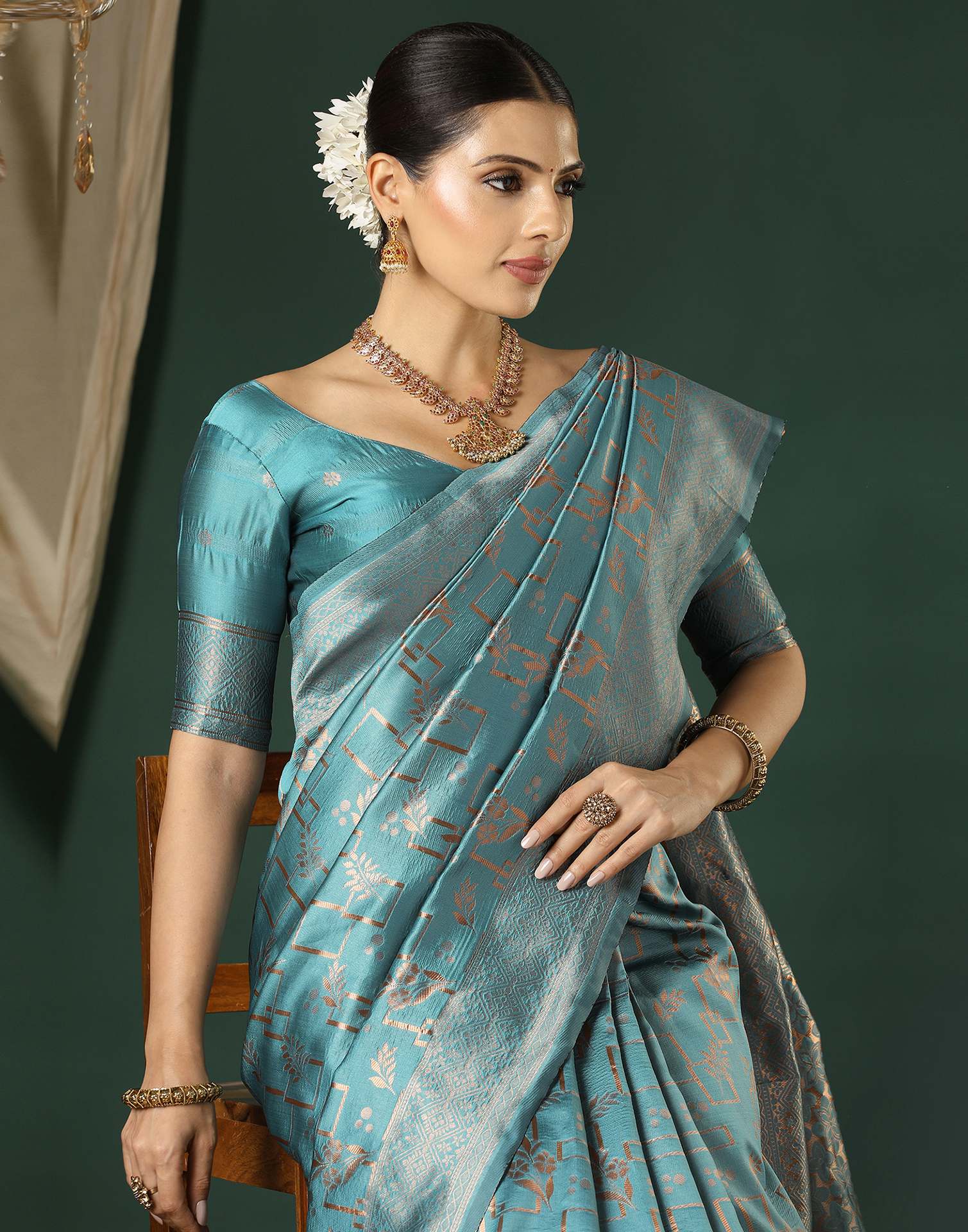 Dusty Blue Silk Woven Saree