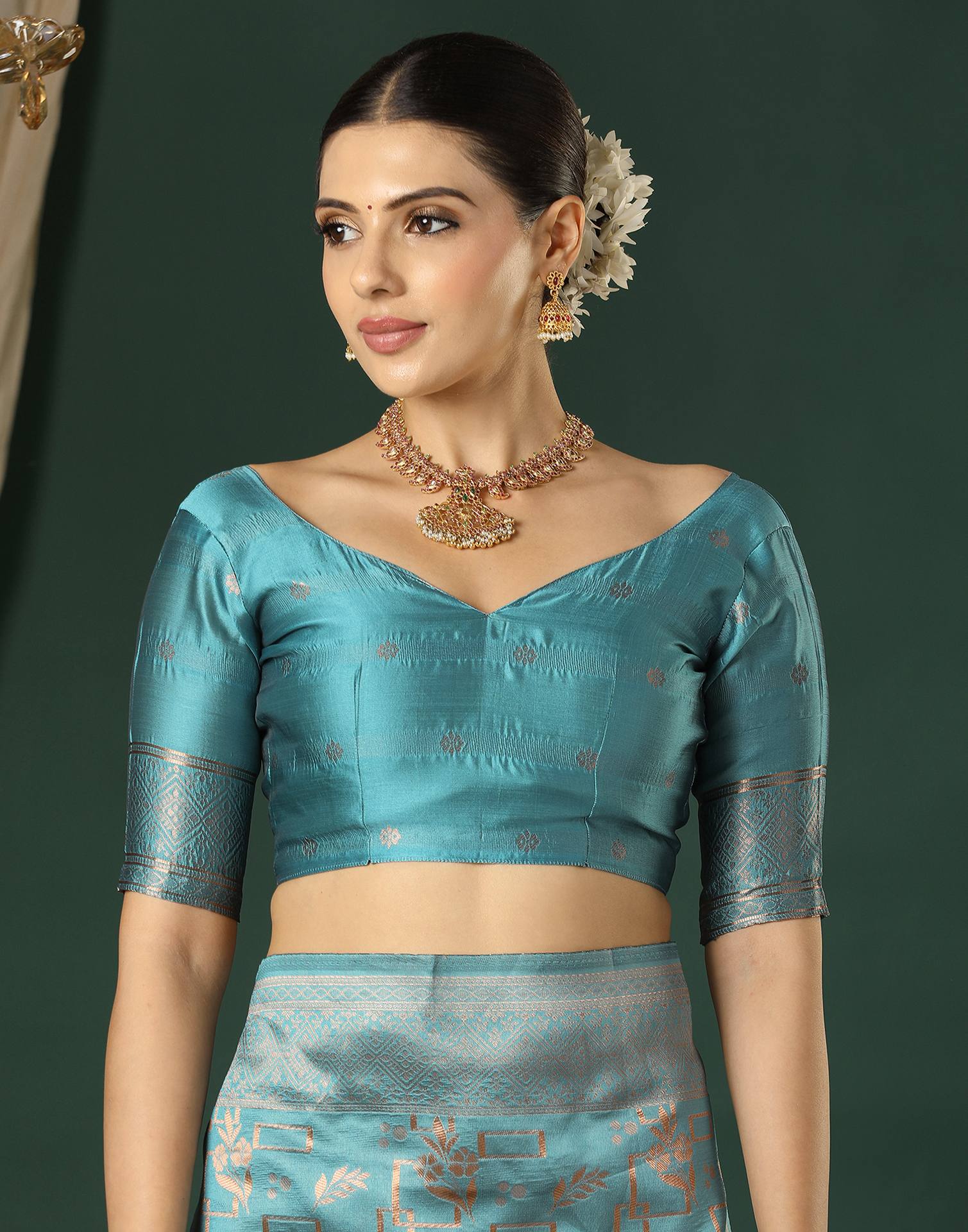 Dusty Blue Silk Woven Saree
