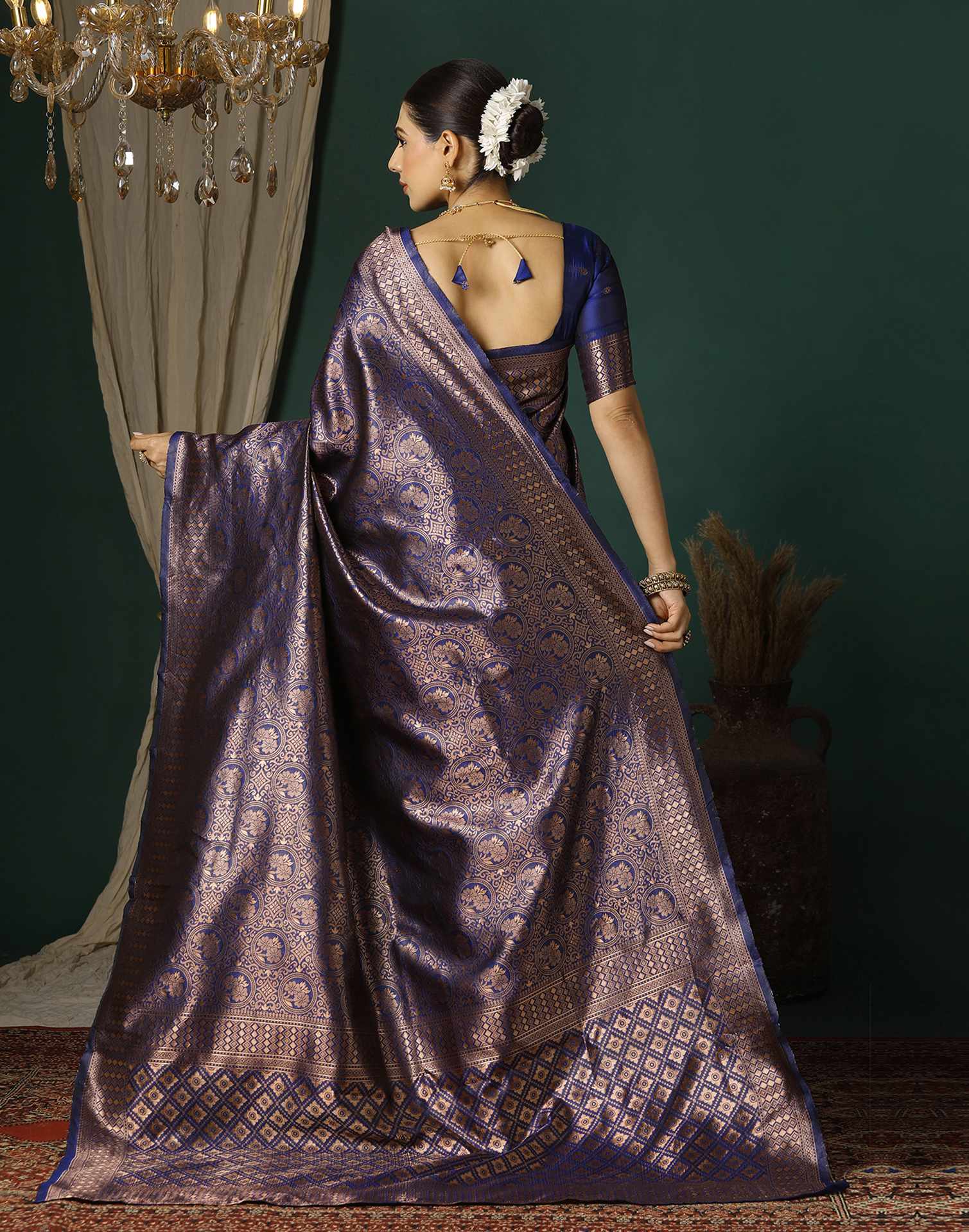 Navy Blue Silk Woven Saree
