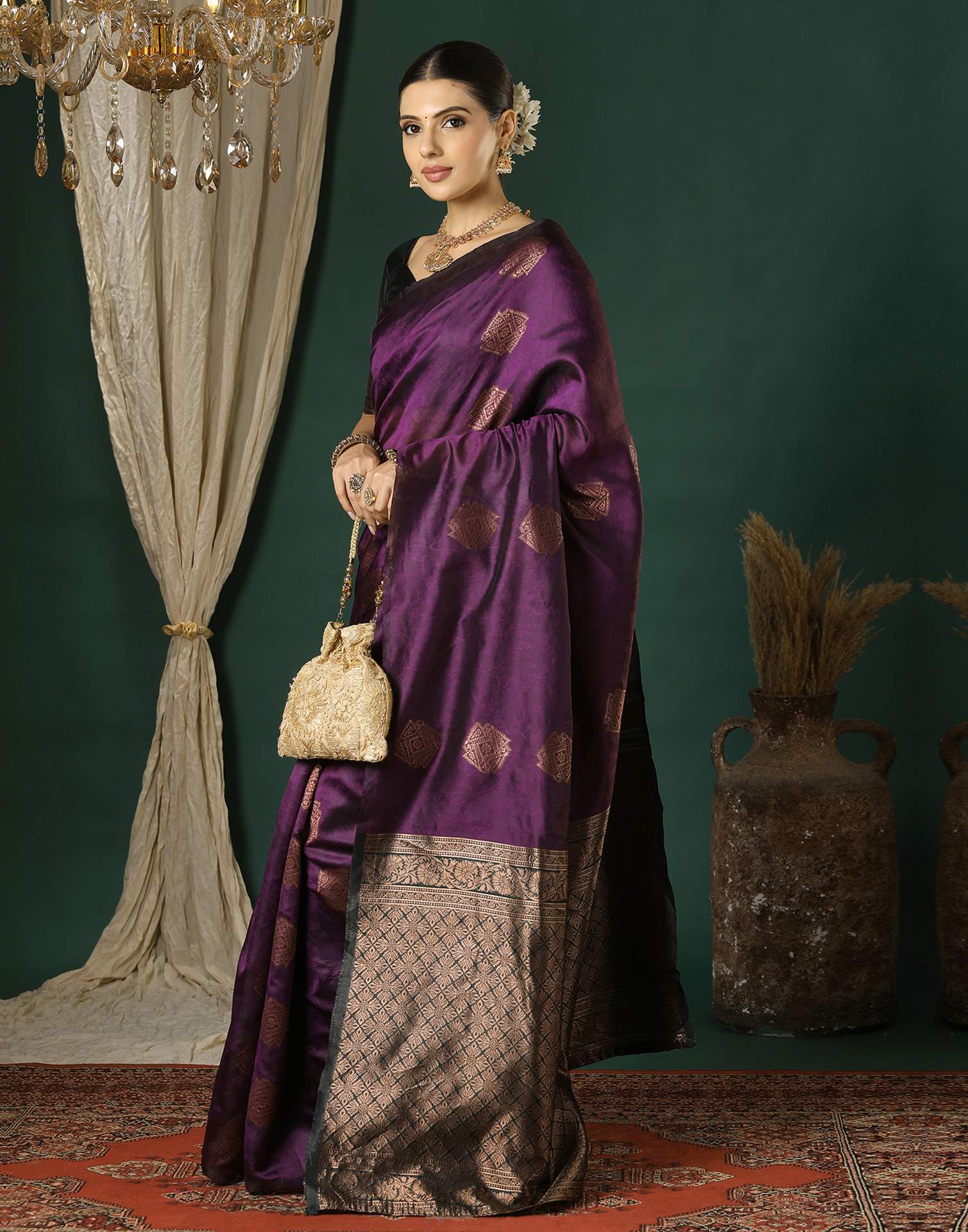 Dark Purple Silk Woven Saree