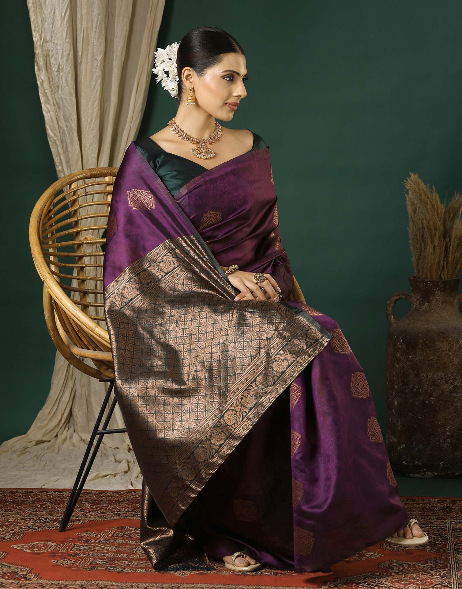Dark Purple Silk Woven Saree
