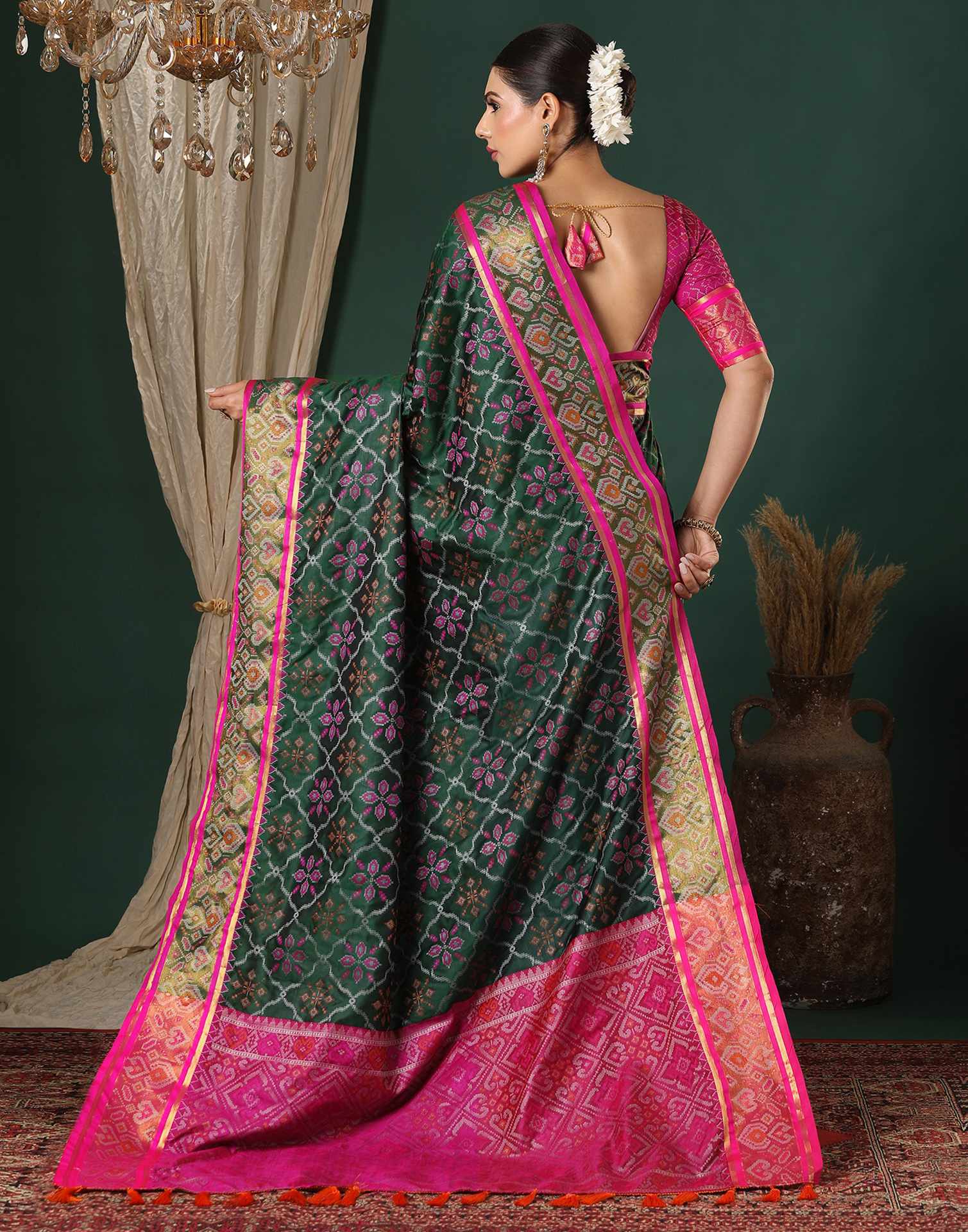 Dark Green Silk Patola Woven Saree