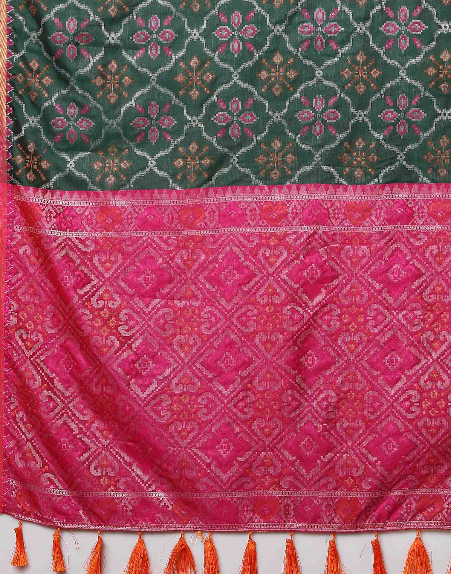 Dark Green Silk Patola Woven Saree