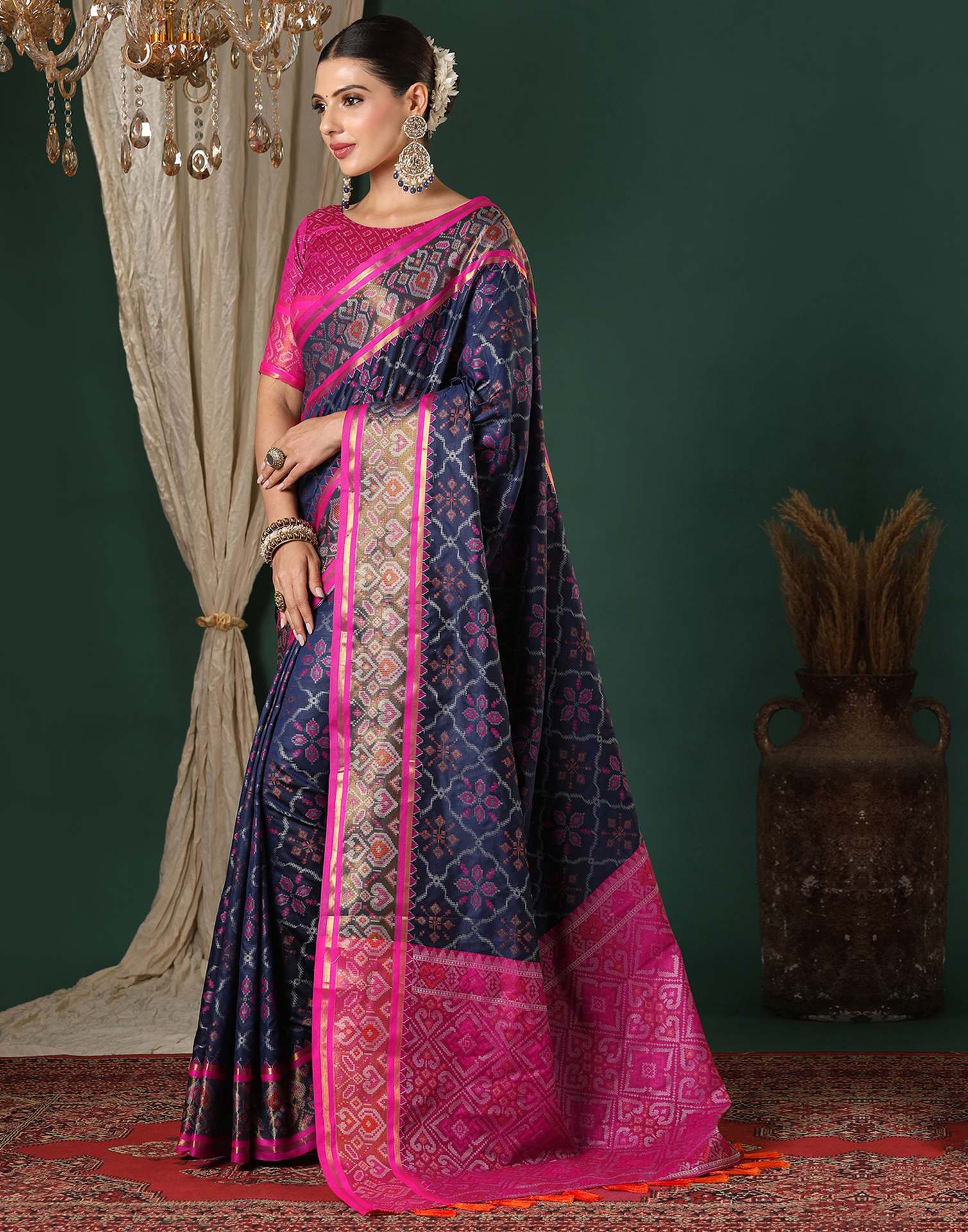 Navy Blue Silk Patola Woven Saree